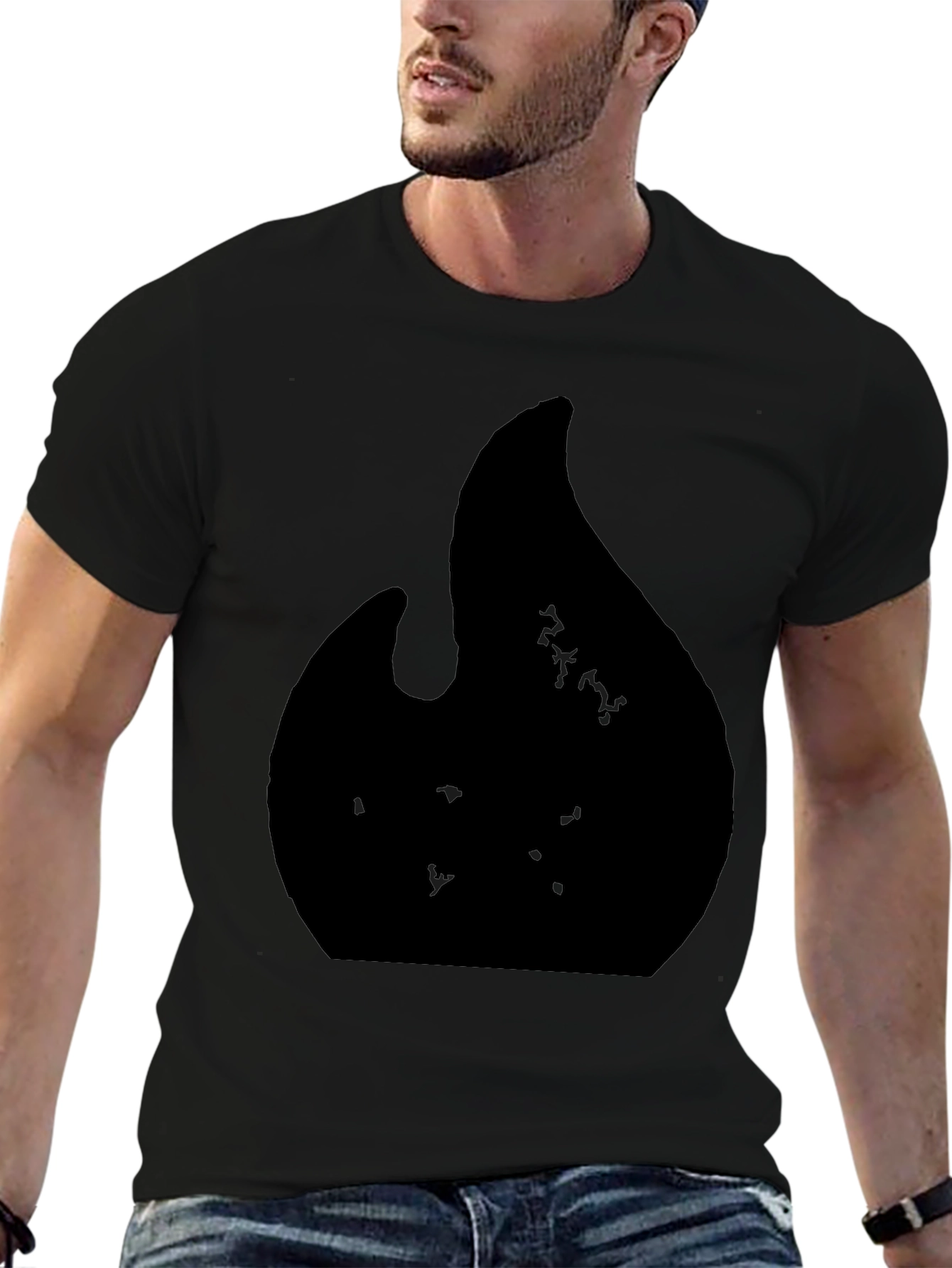 Black Graphic Tee with Abstract Flame Design