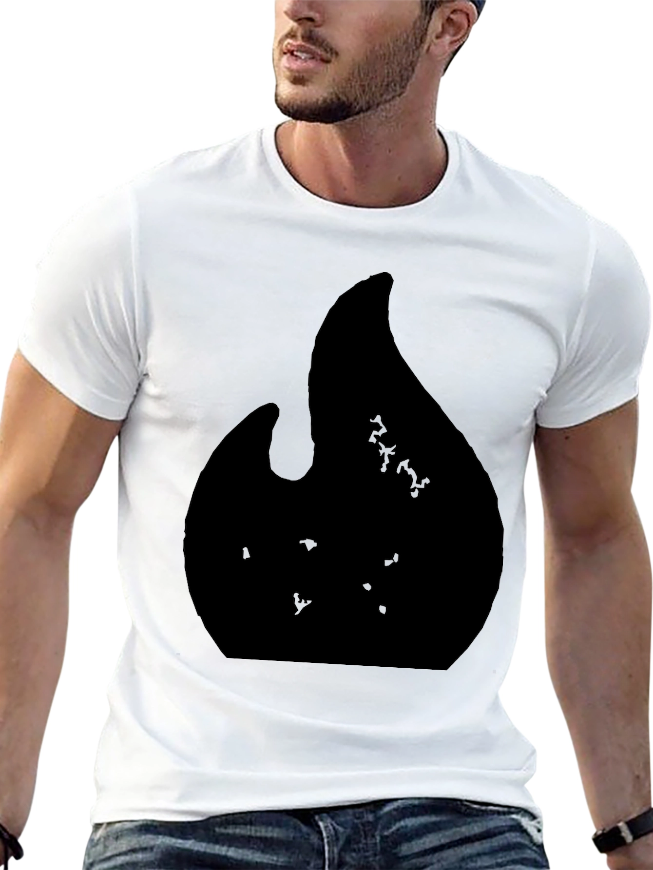 Black Graphic Tee with Abstract Flame Design