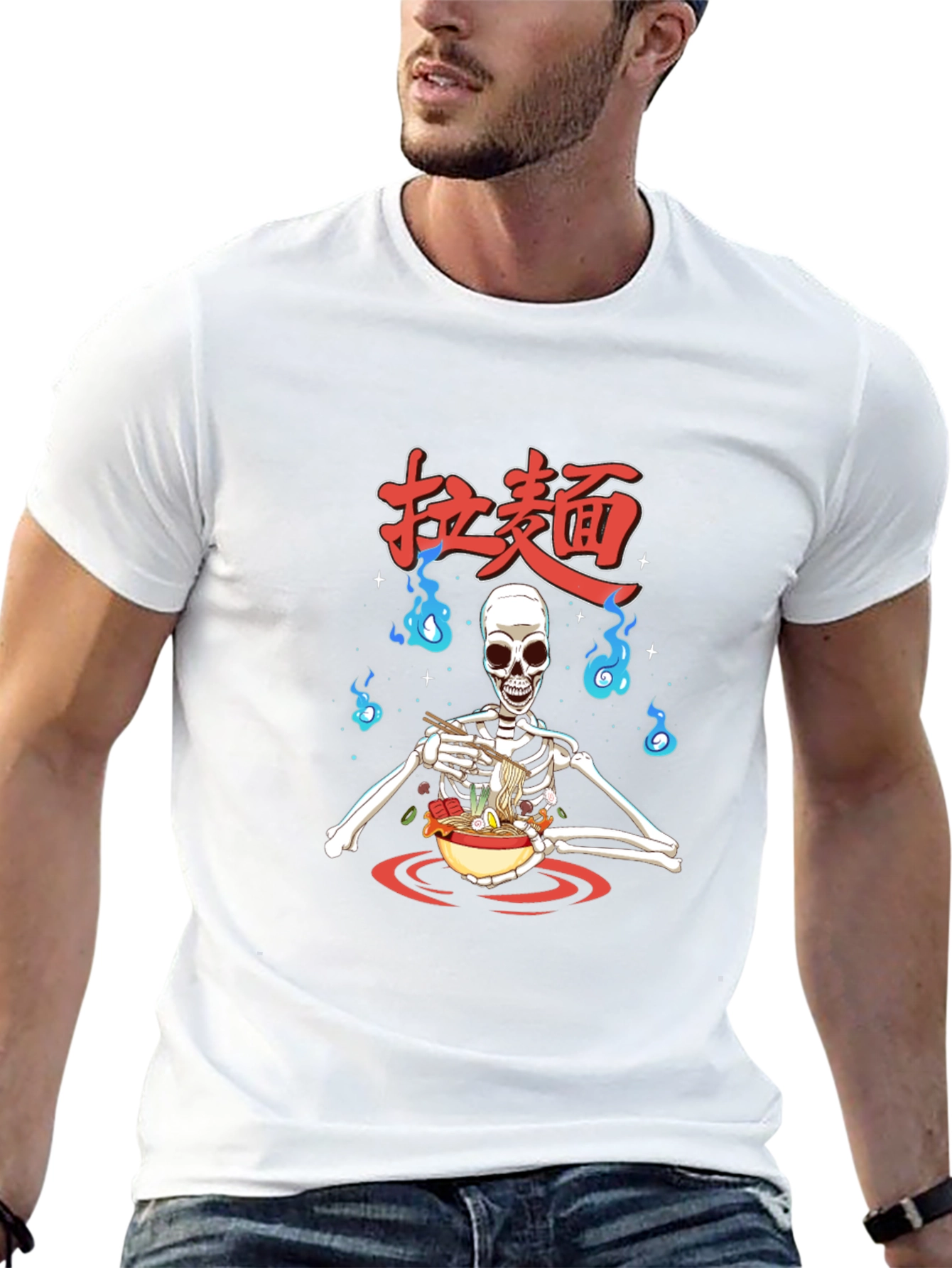 Ramen Skeleton Graphic T-Shirt - Casual Wear