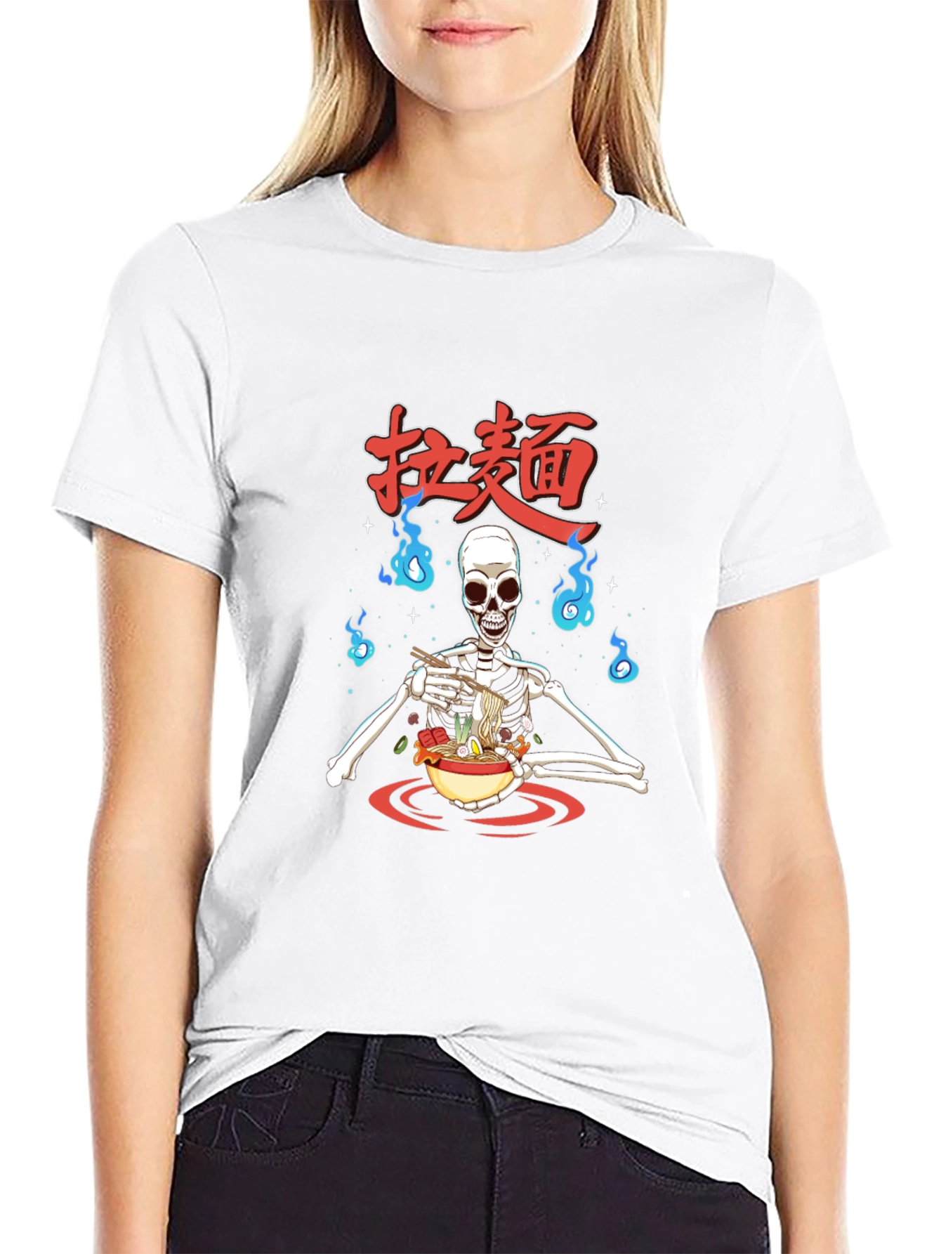 Ramen Skeleton Graphic T-Shirt - Casual Wear