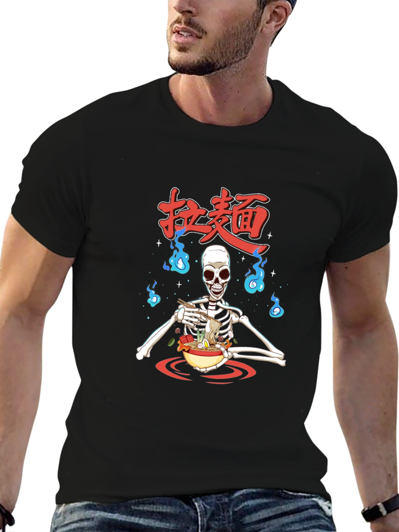 Ramen Skeleton Graphic T-Shirt - Casual Wear