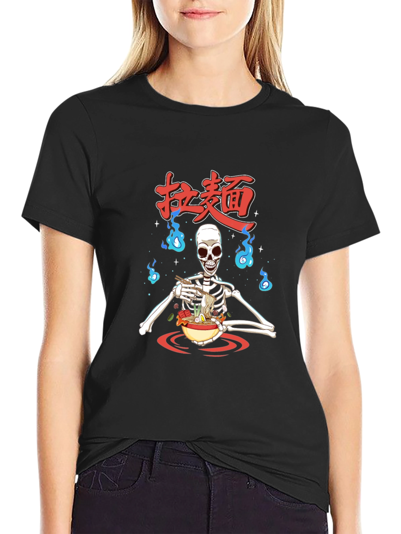 Ramen Skeleton Graphic T-Shirt - Casual Wear