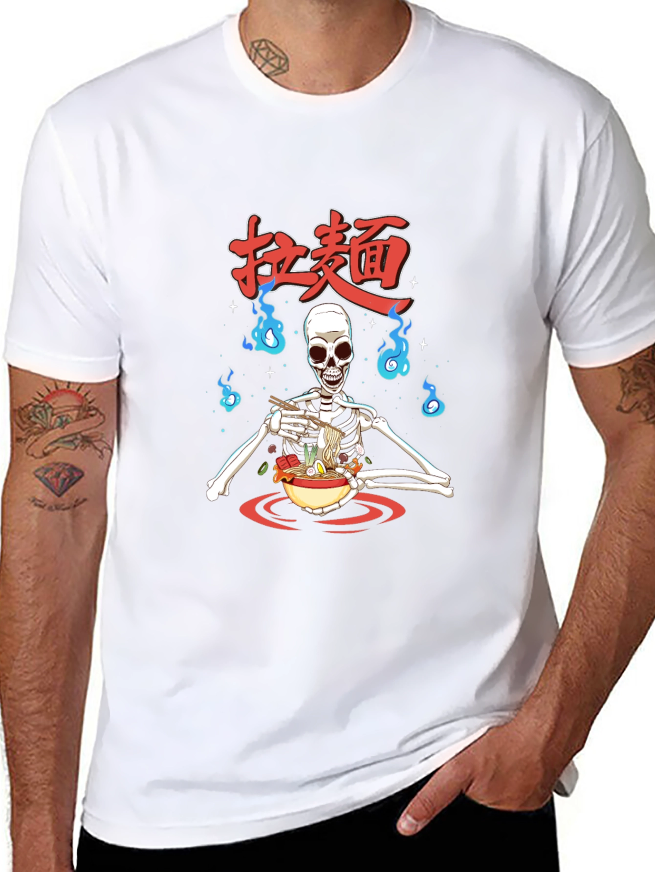 Ramen Skeleton Graphic T-Shirt - Casual Wear