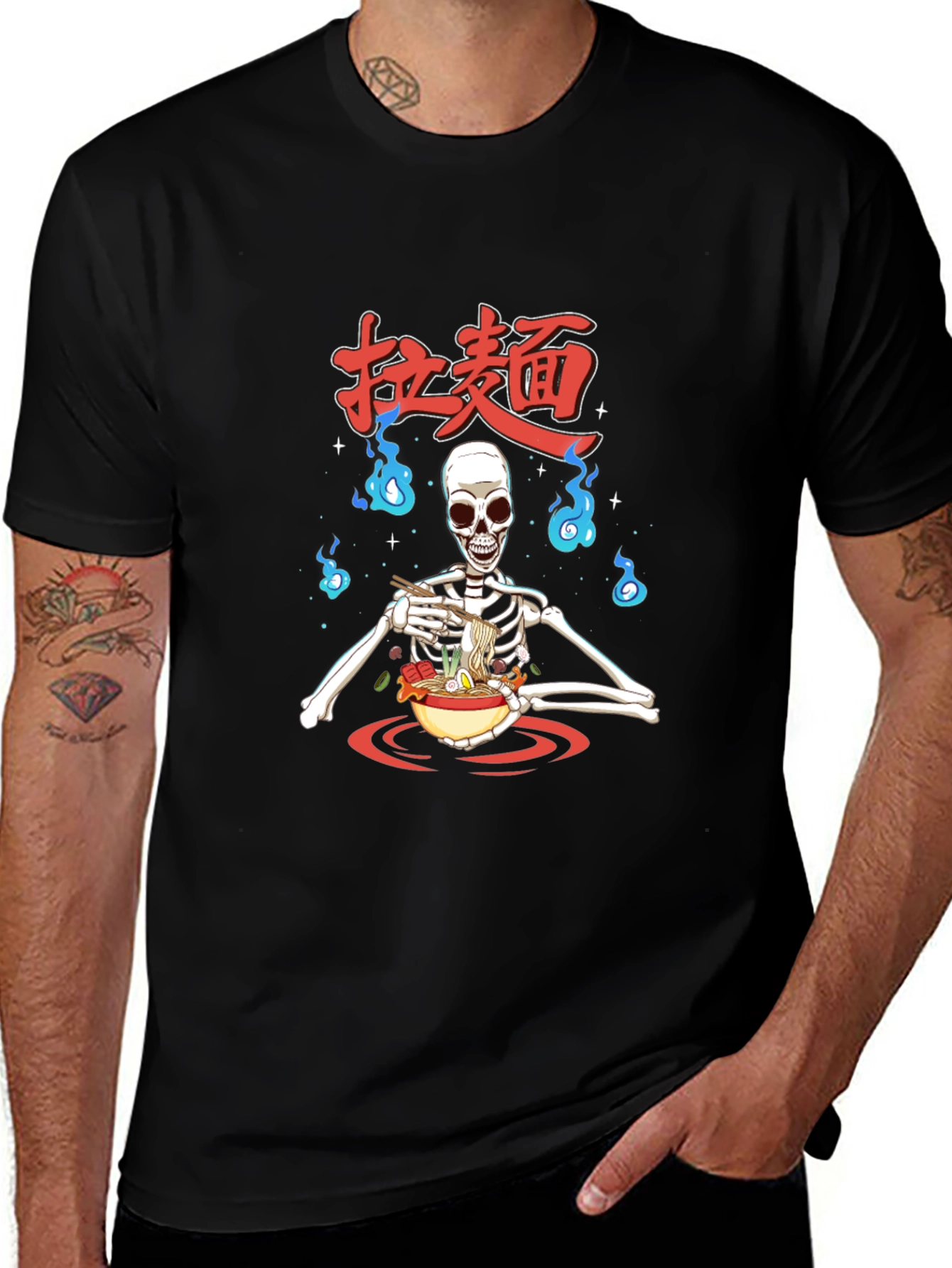 Ramen Skeleton Graphic T-Shirt - Casual Wear