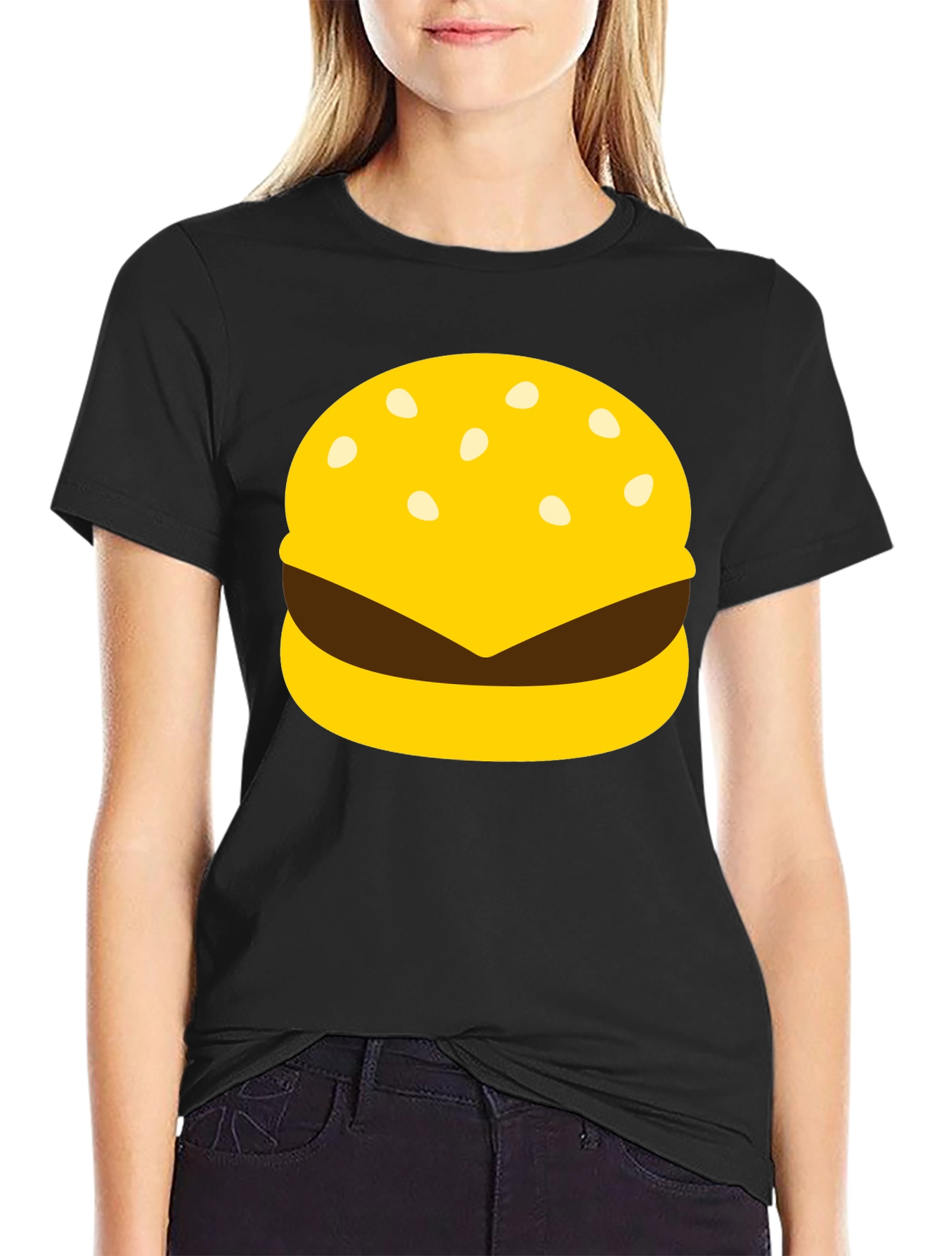 Burger Graphic Tee - Black Crew Neck Casual T-Shirt