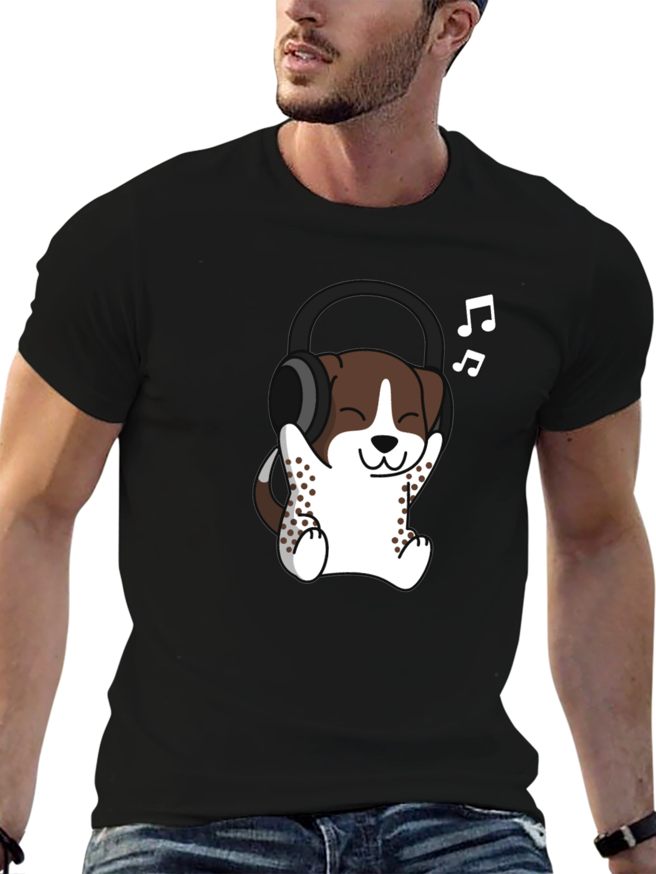 Cool Dog with Headphones Graphic Tee