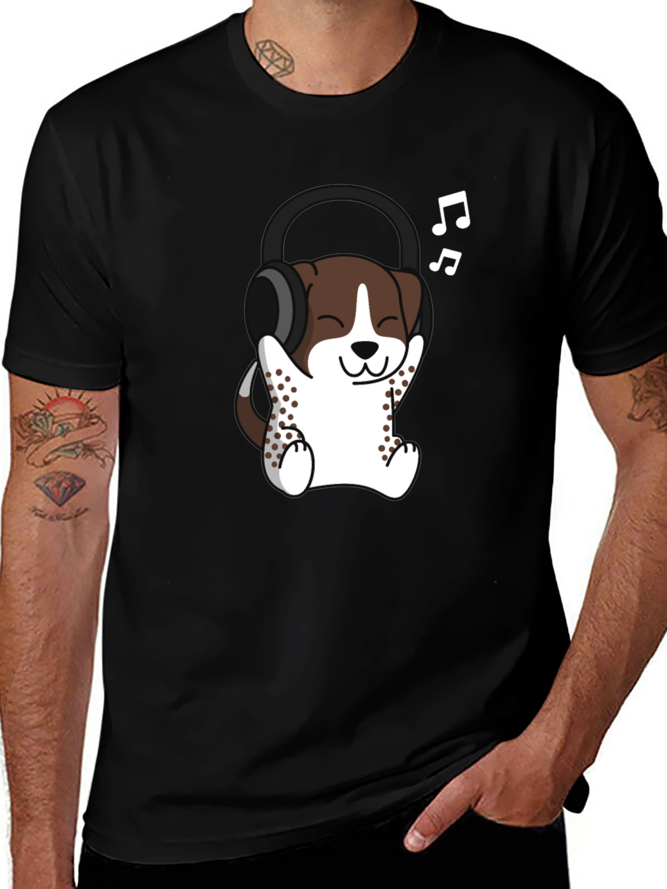 Cool Dog with Headphones Graphic Tee