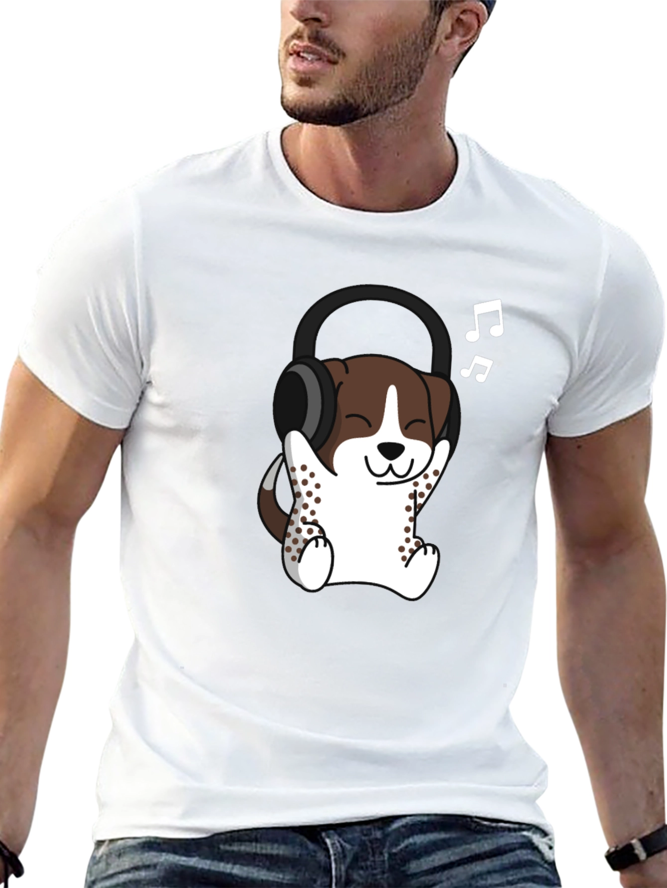 Cool Dog with Headphones Graphic Tee