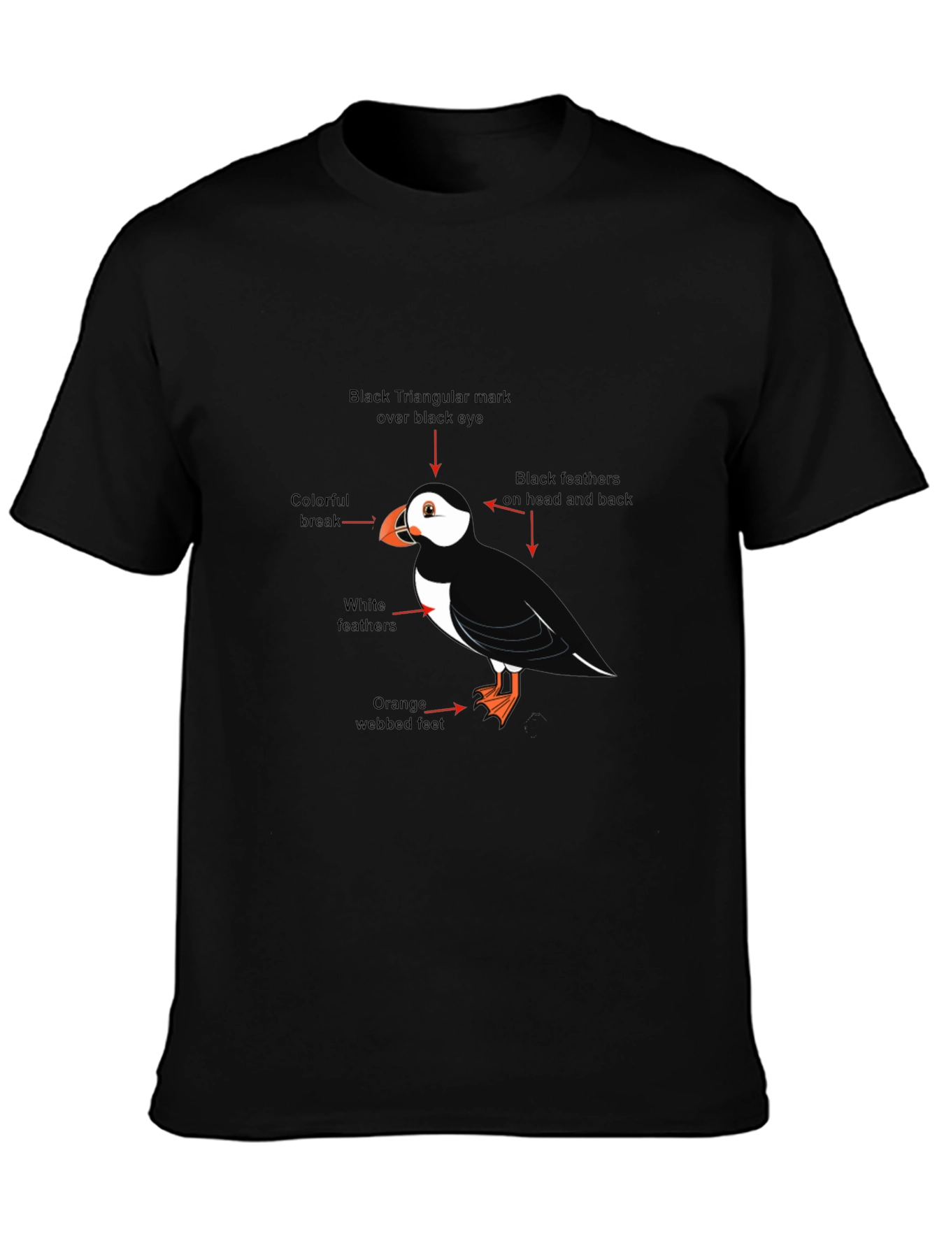 Puffin Bird Graphic Tee - Black Cotton Blend T-Shirt