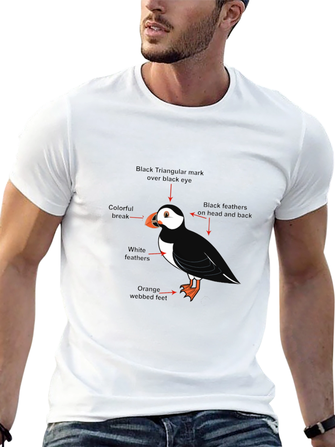 Puffin Bird Graphic Tee - Black Cotton Blend T-Shirt
