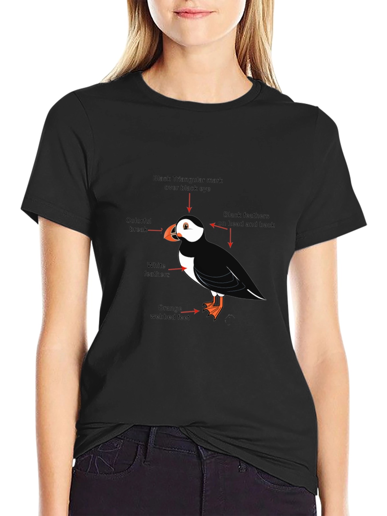 Puffin Bird Graphic Tee - Black Cotton Blend T-Shirt