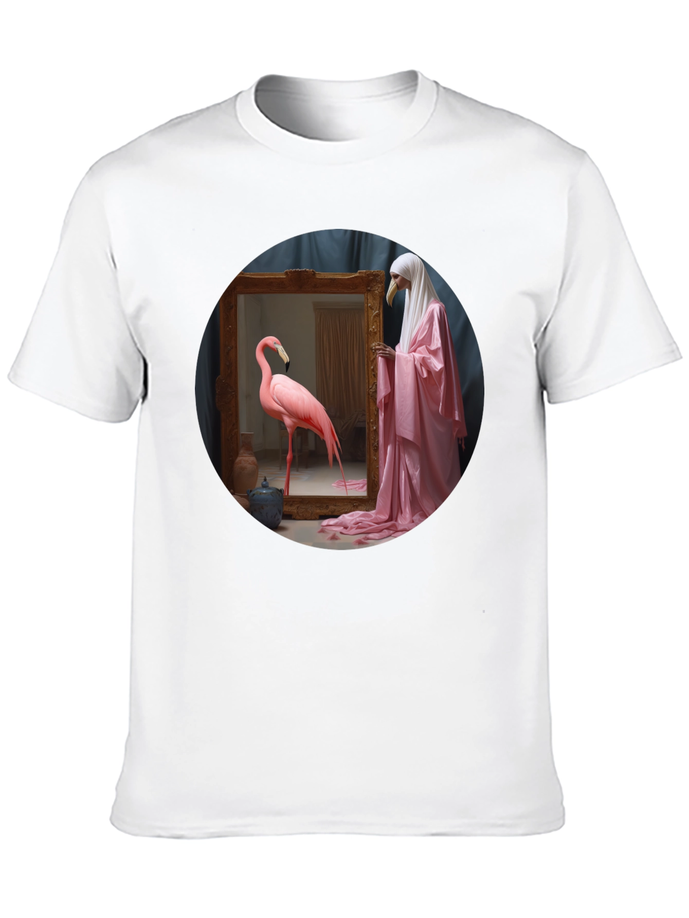 Artistic Flamingo & Figure Graphic Black Tee