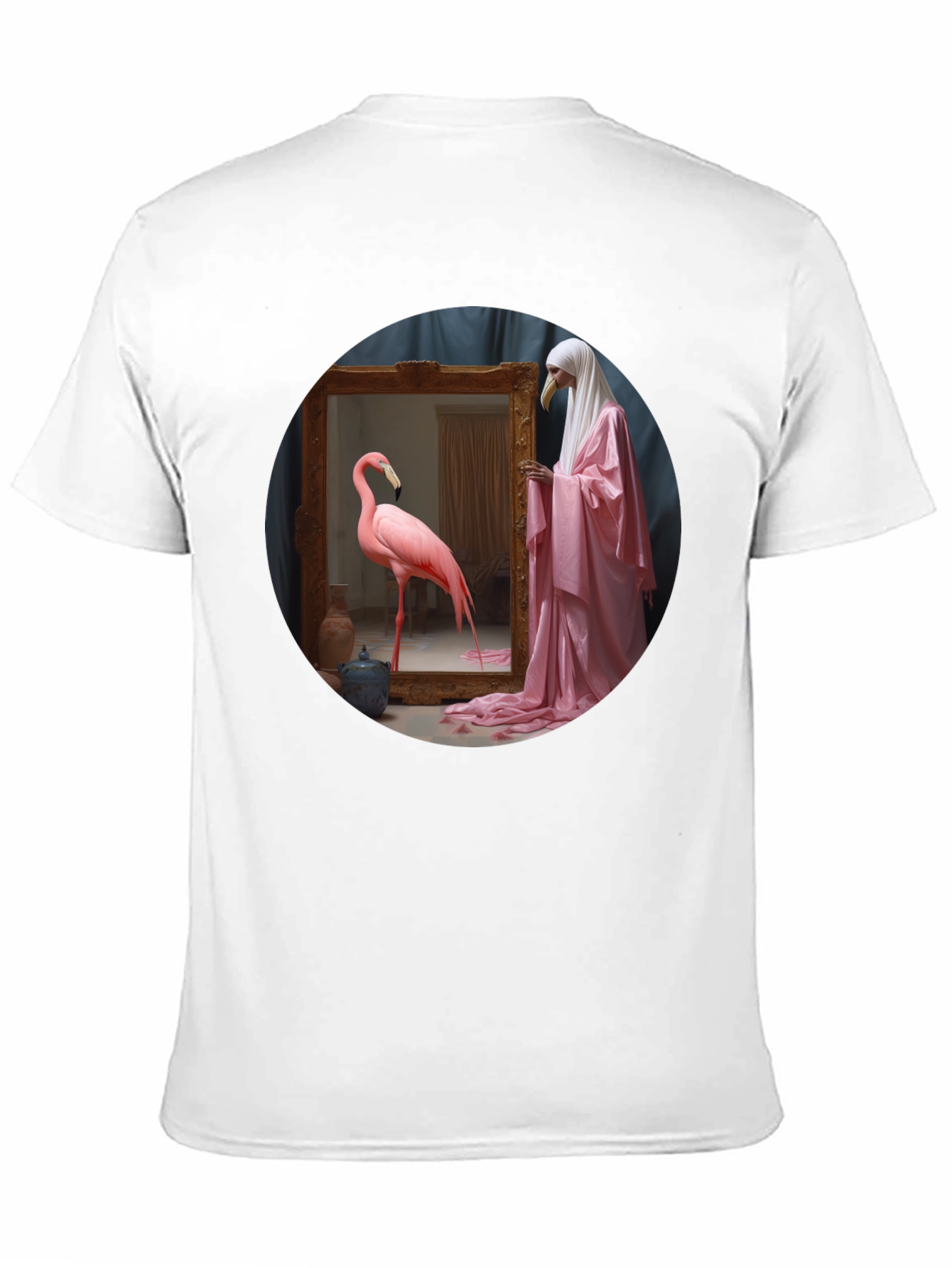 Artistic Flamingo & Figure Graphic Black Tee