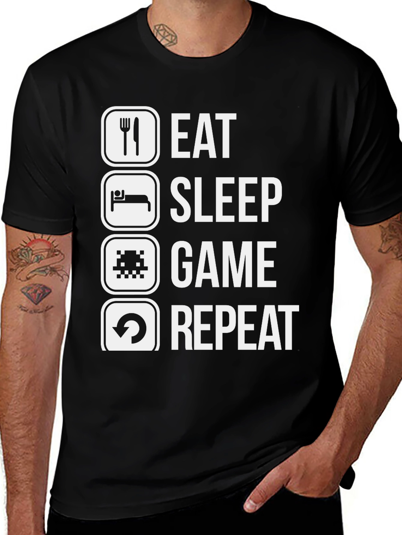 Eat Sleep Game Repeat Black T-Shirt