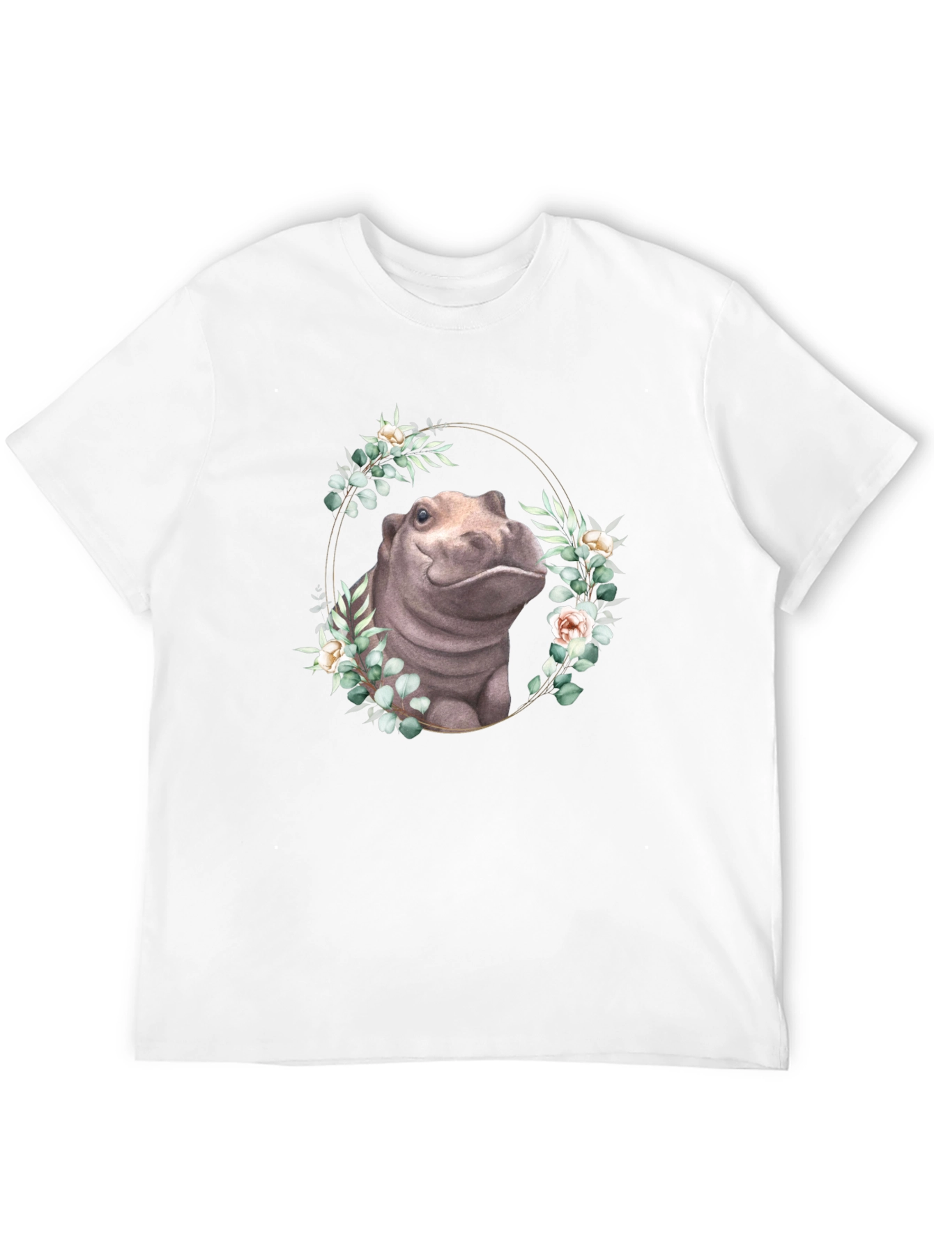 Hippo Floral Wreath T-Shirt - Unique Animal Design
