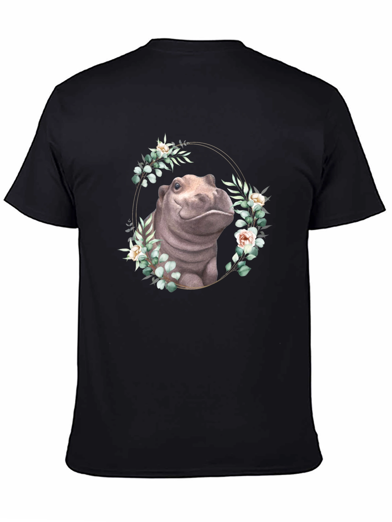 Hippo Floral Wreath T-Shirt - Unique Animal Design