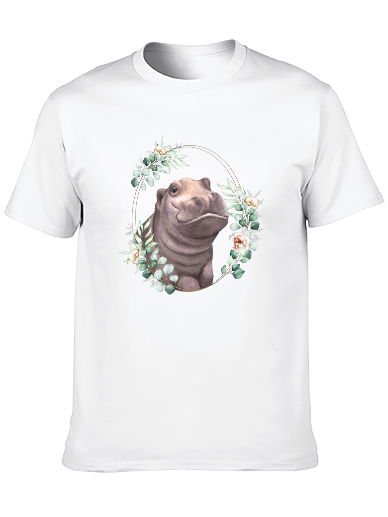 Hippo Floral Wreath T-Shirt - Unique Animal Design