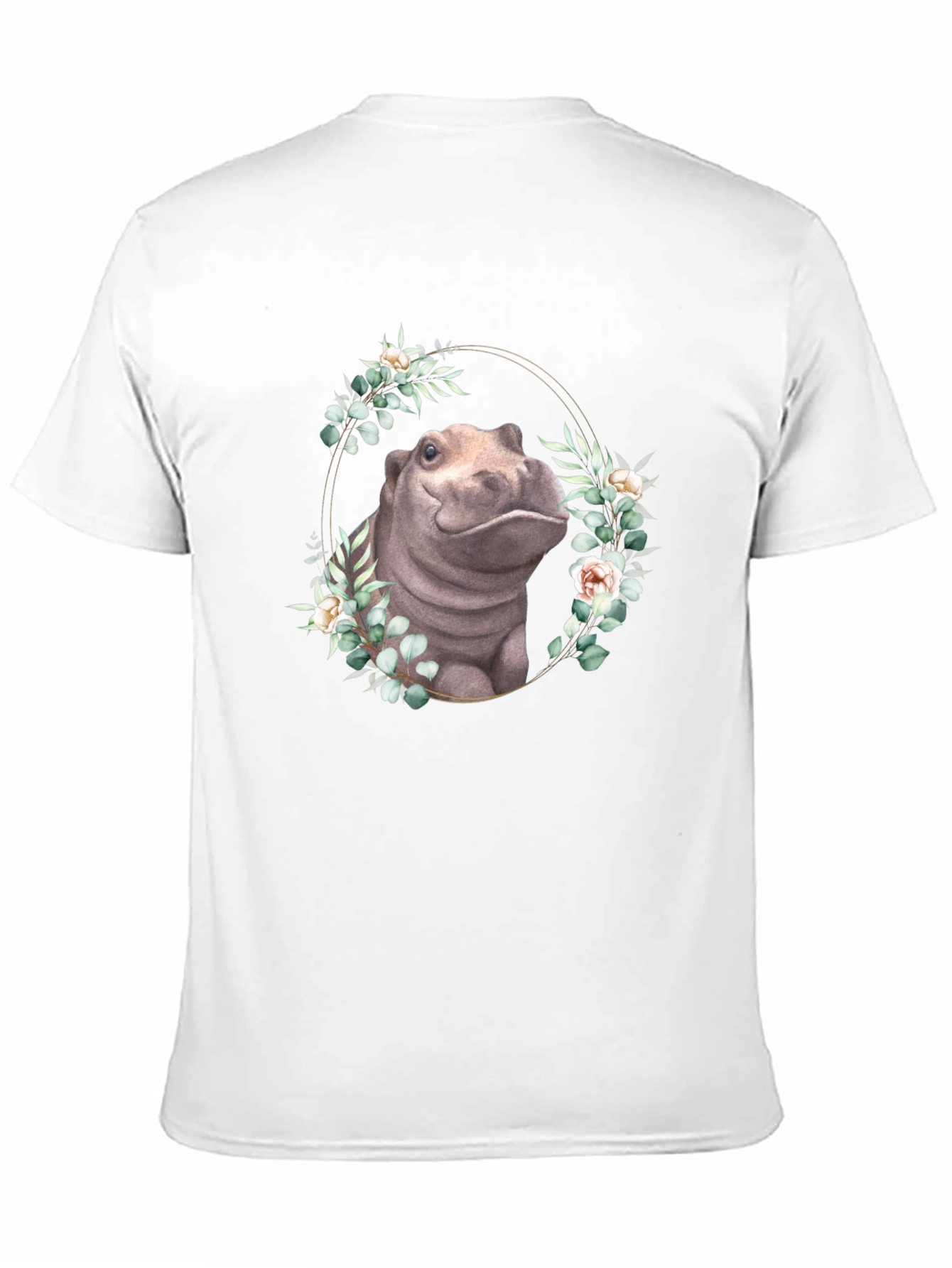 Hippo Floral Wreath T-Shirt - Unique Animal Design