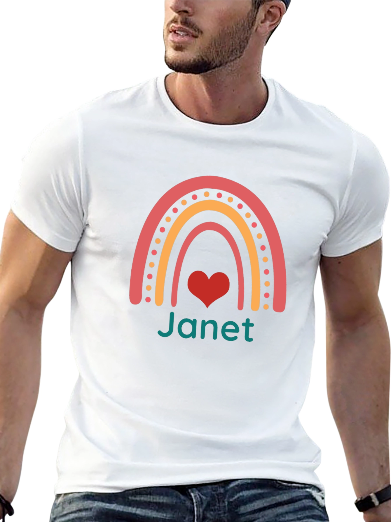 Janet Rainbow Heart Graphic Tee