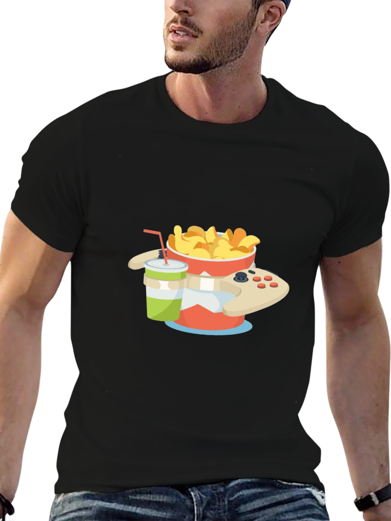 Gamer Snack T-Shirt - Chips Drink and Controller Design