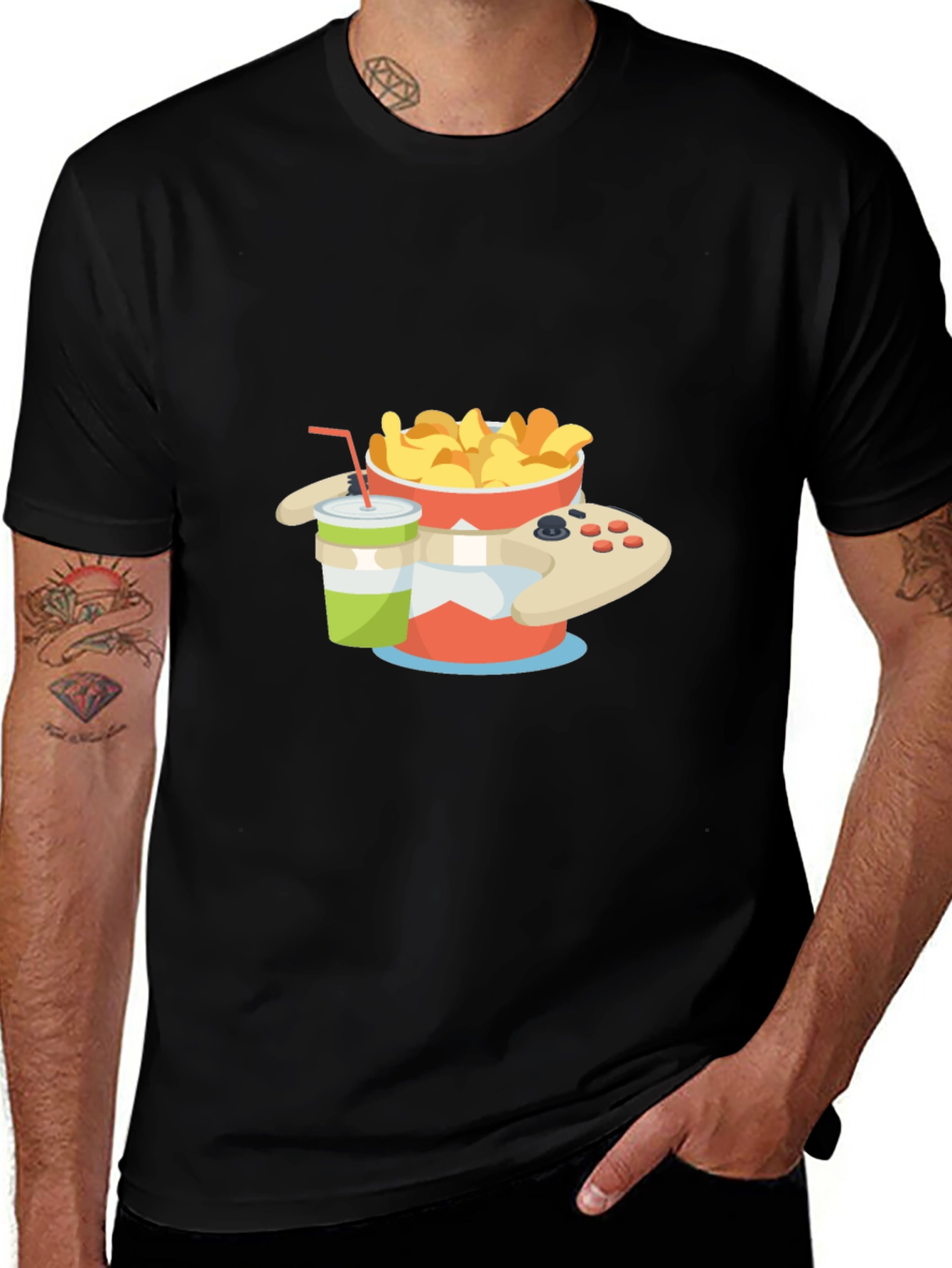 Gamer Snack T-Shirt - Chips Drink and Controller Design