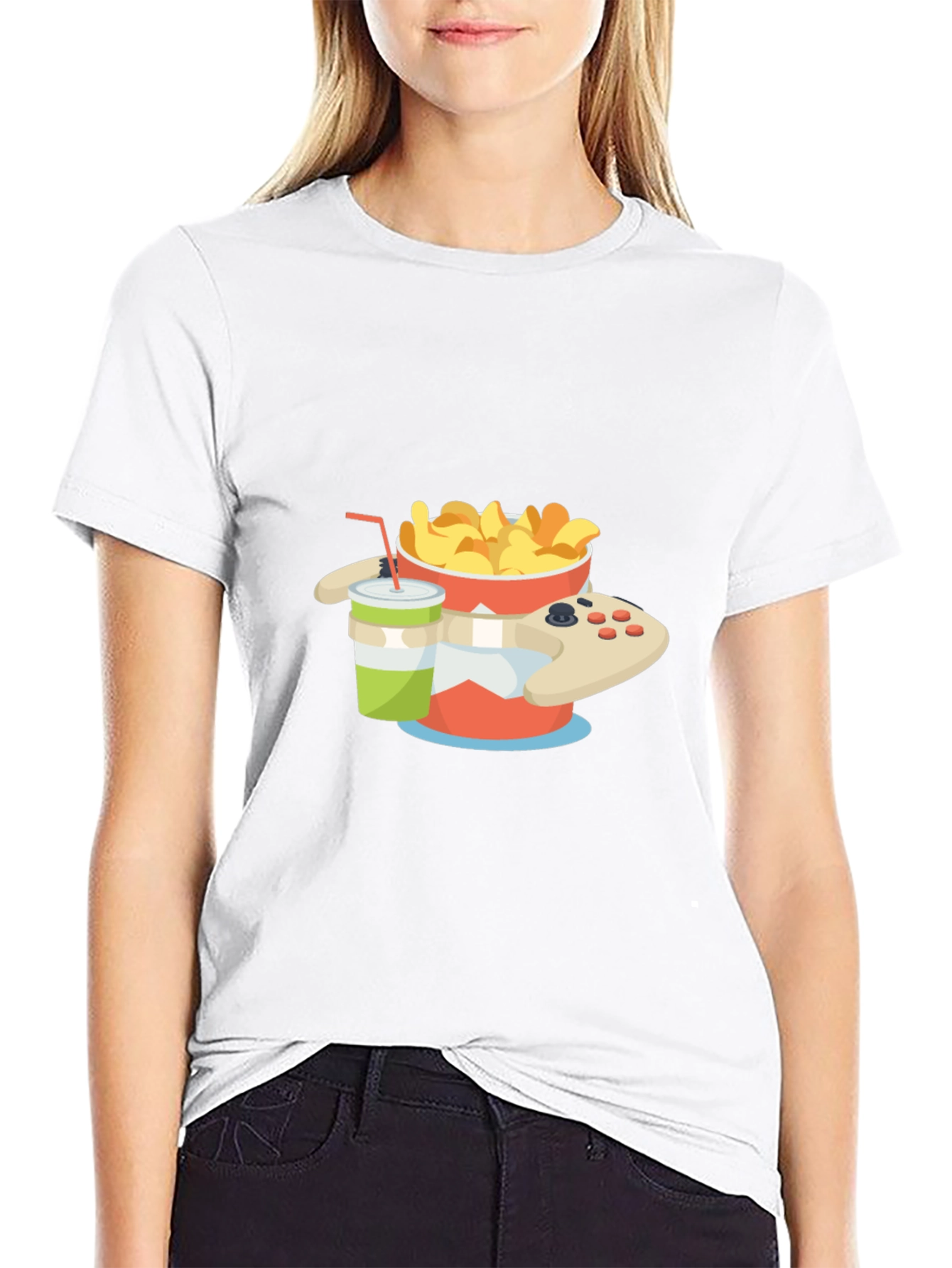 Gamer Snack T-Shirt - Chips Drink and Controller Design