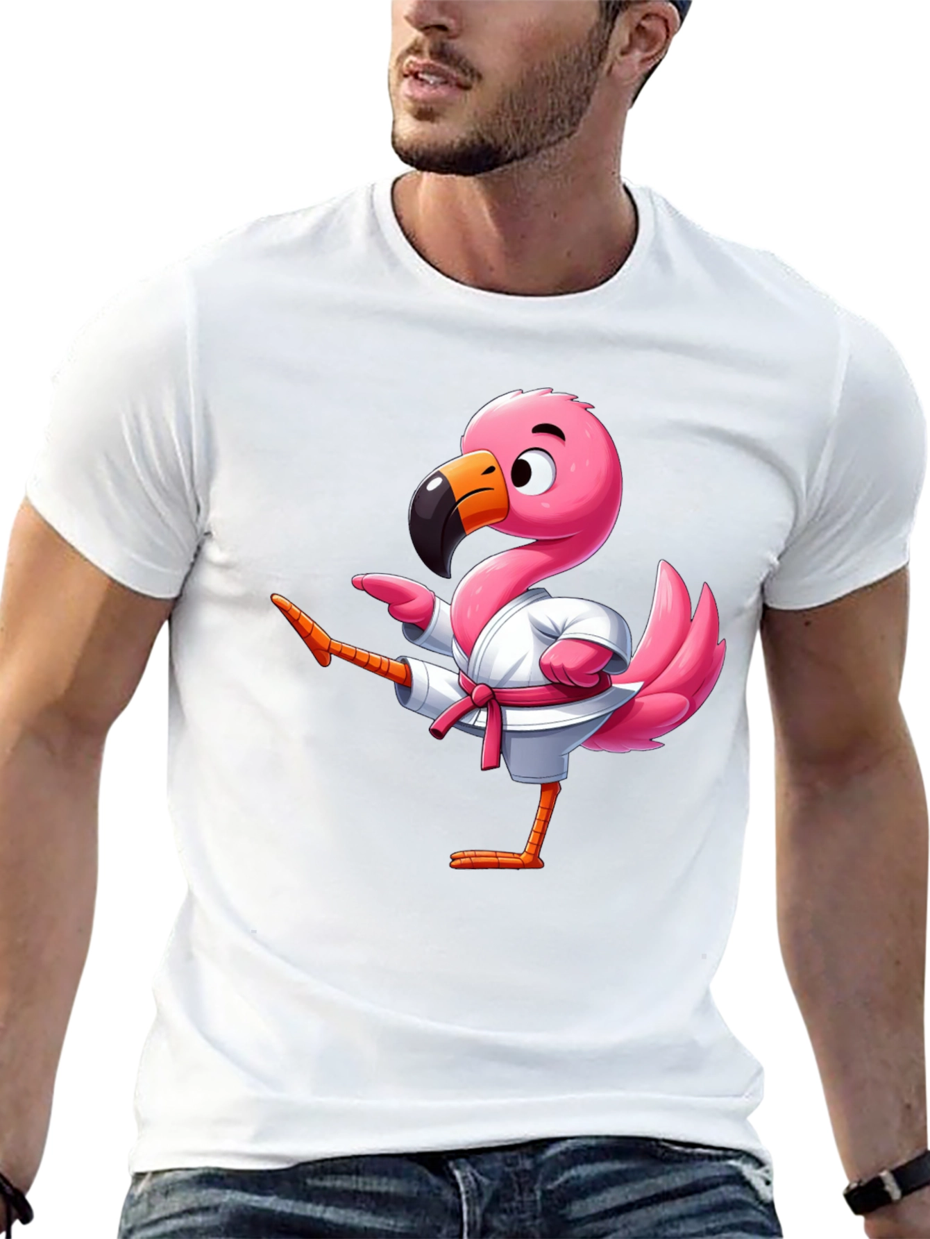Karate Flamingo Black T-Shirt