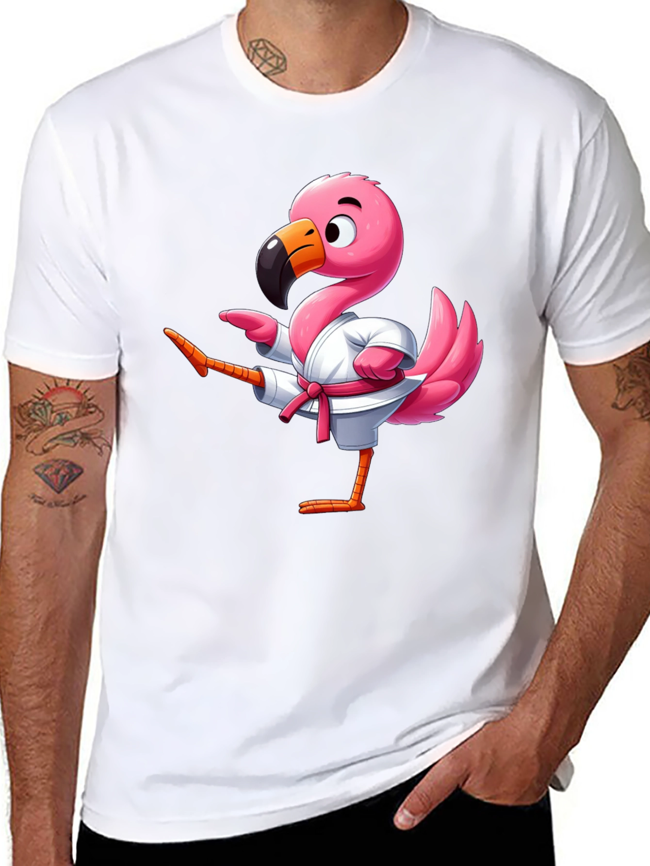 Karate Flamingo Black T-Shirt