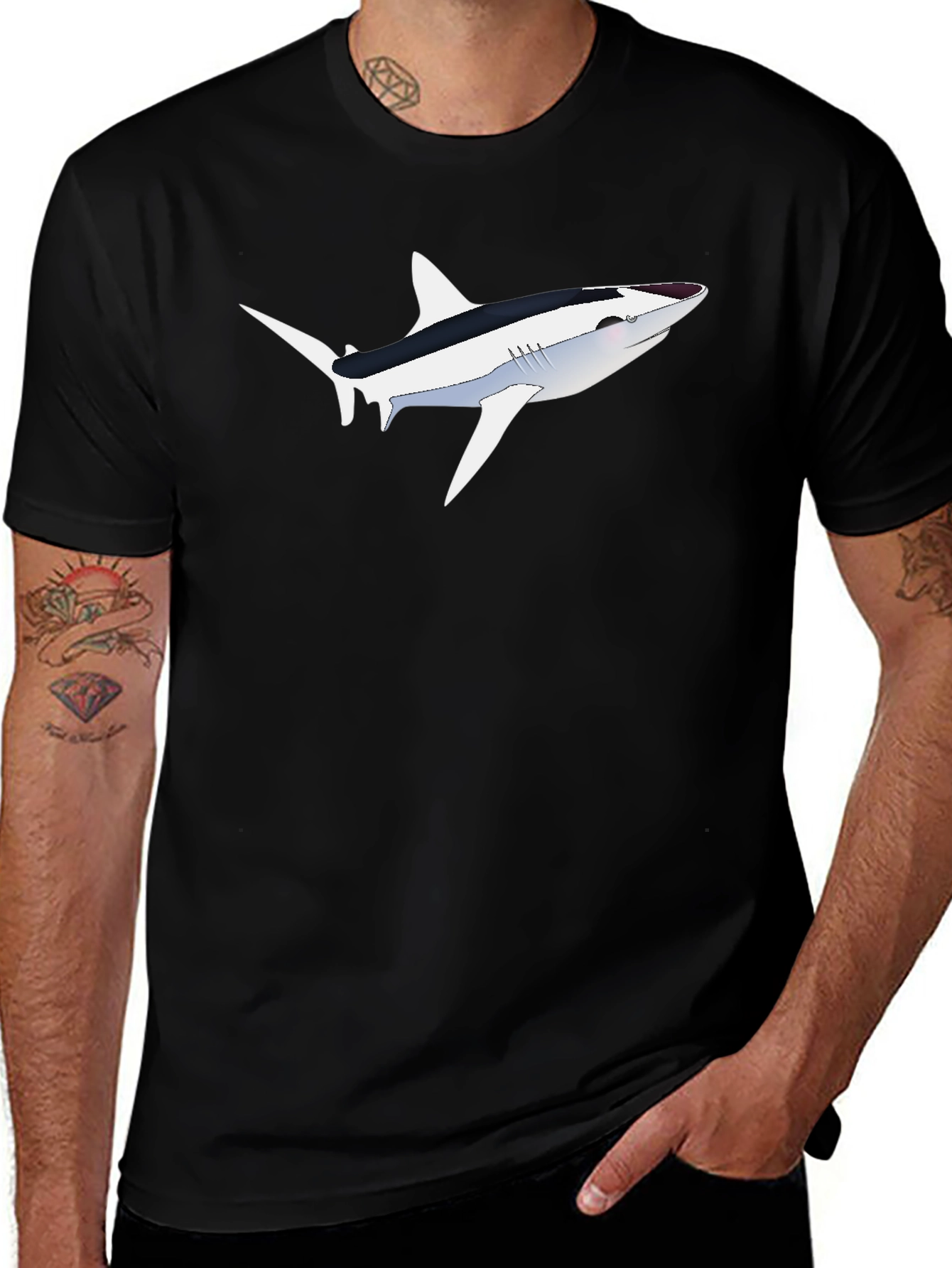 Mens Black Shark Graphic Tee - Unique Design