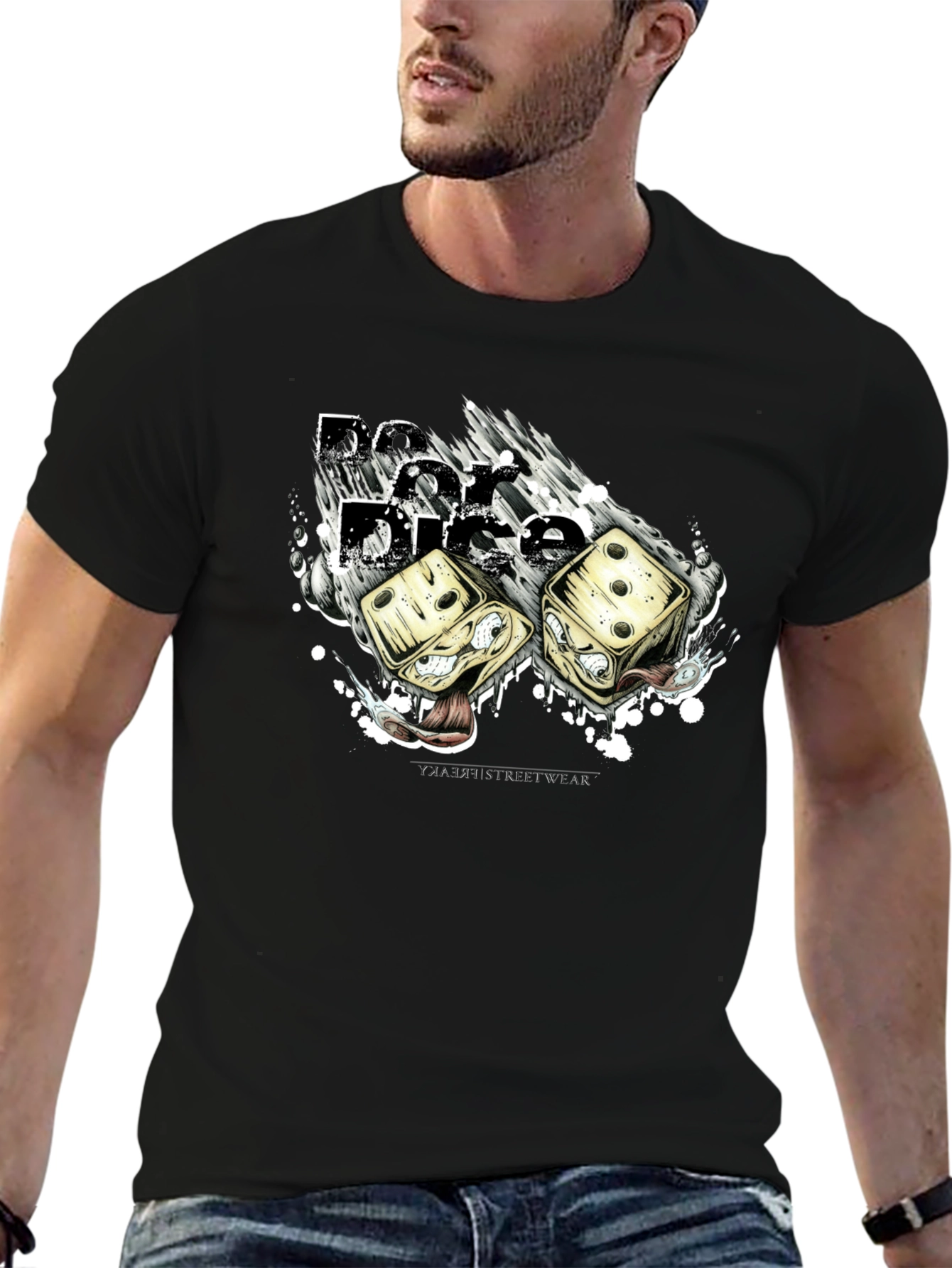 Dice Graphic T-Shirt - Black Crew Neck Tee