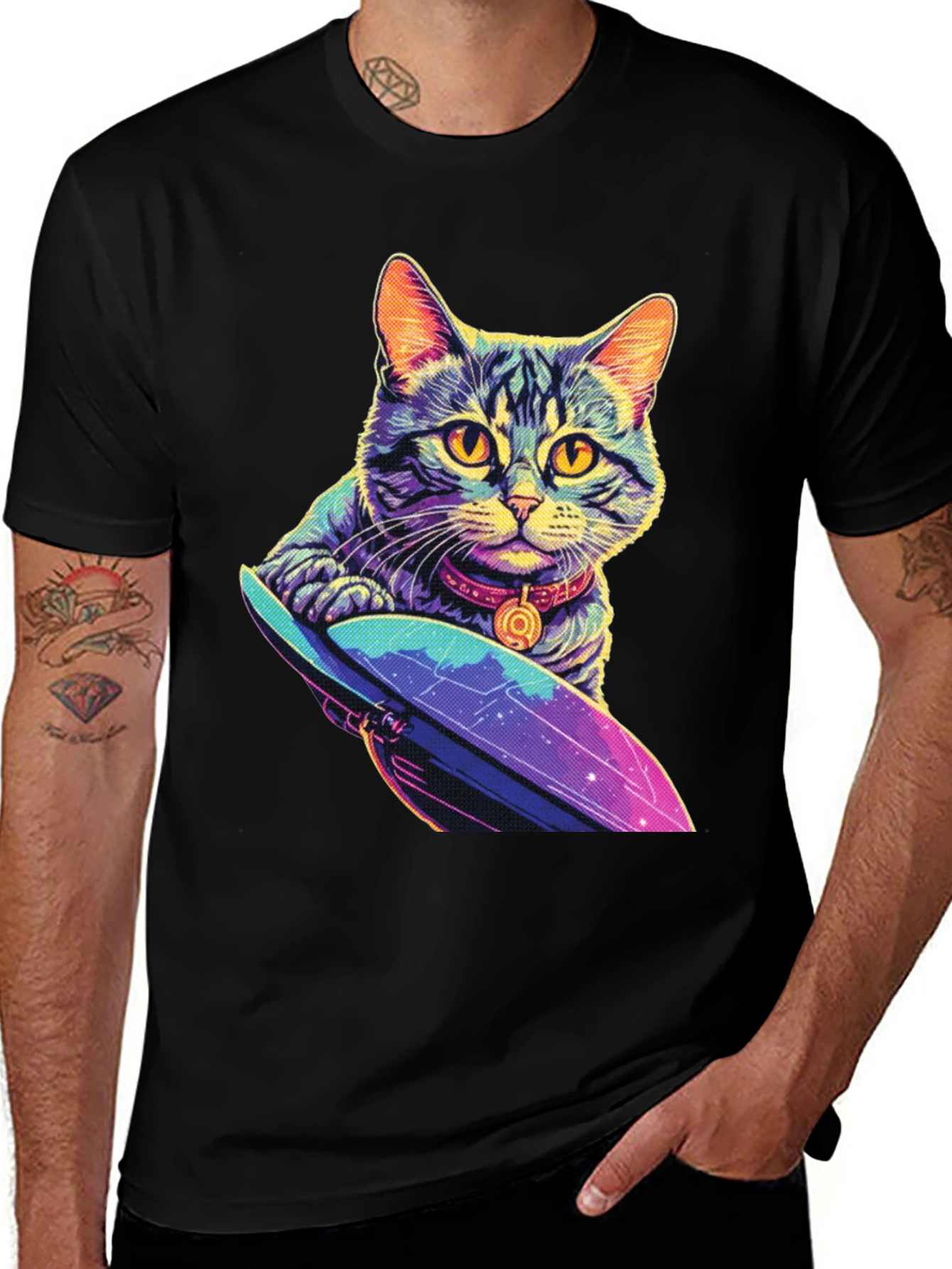 Cosmic Cat UFO T-Shirt - Black