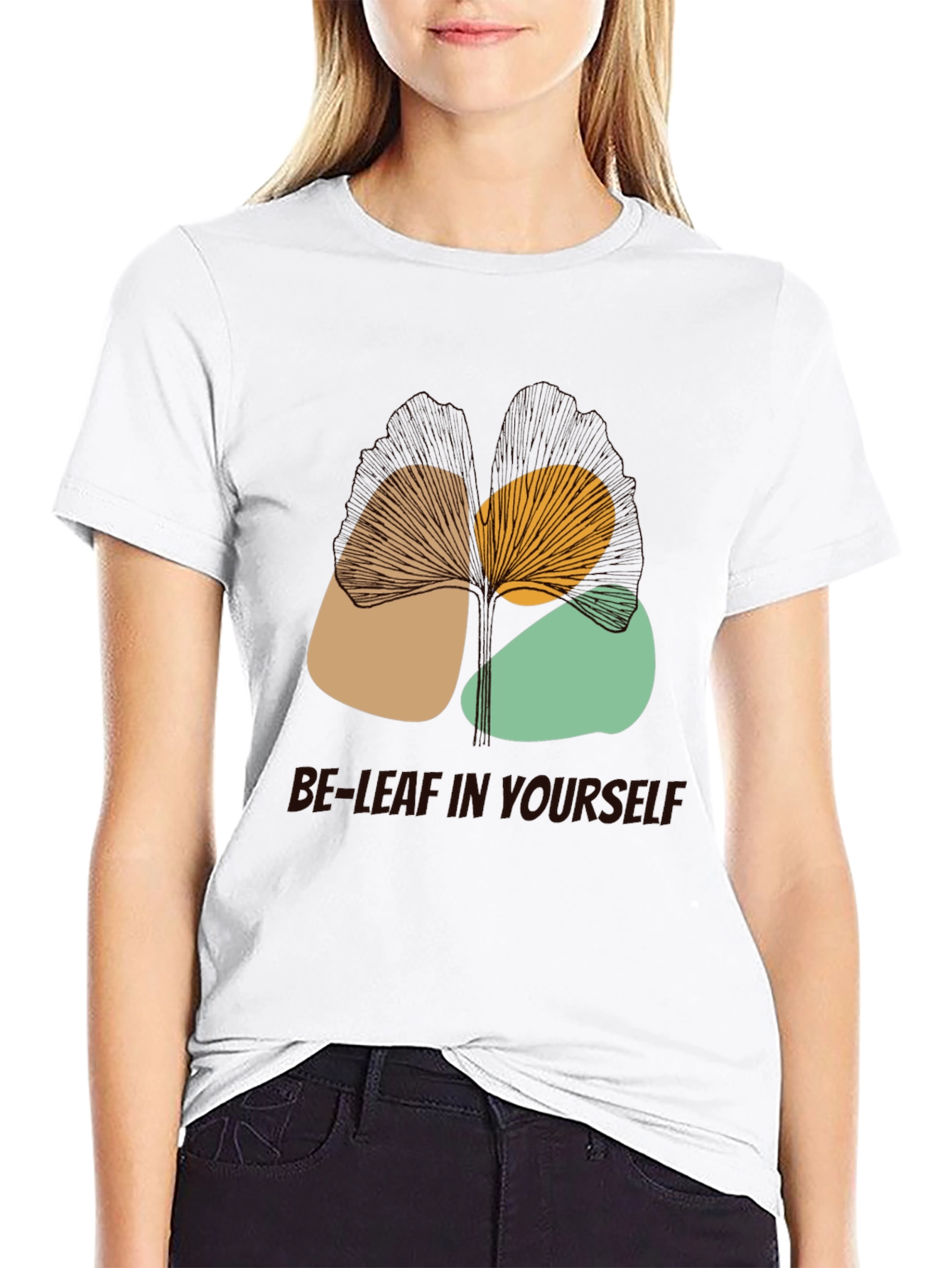 Abstract Leaf Design Black Graphic T-Shirt