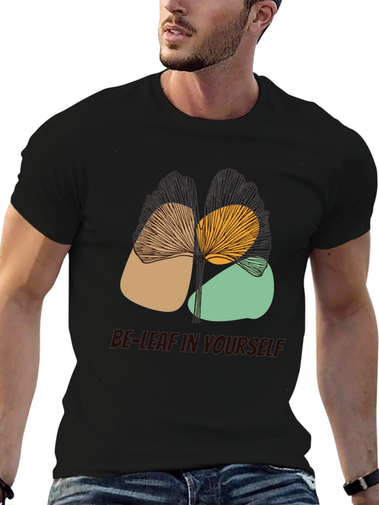 Abstract Leaf Design Black Graphic T-Shirt