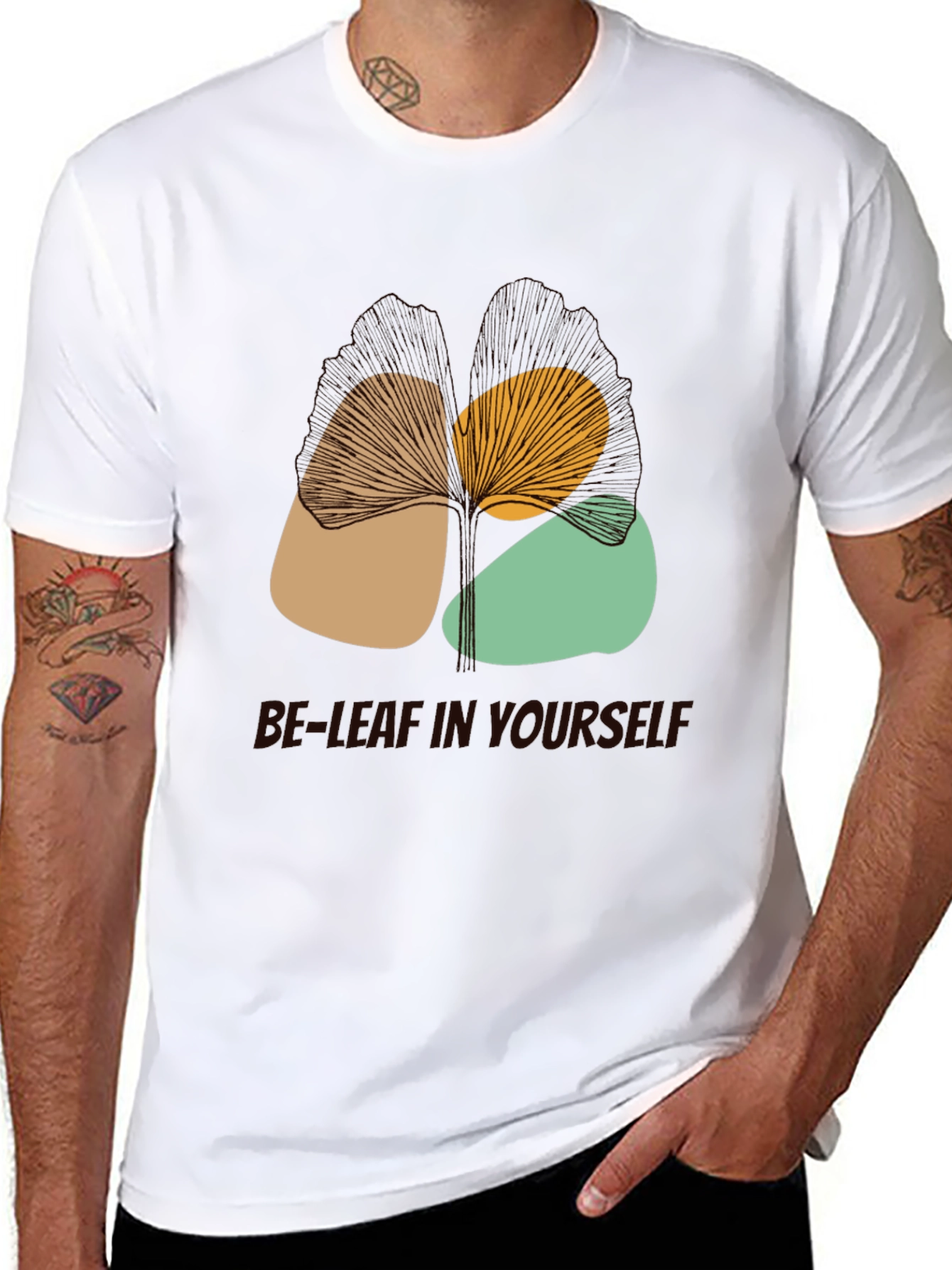 Abstract Leaf Design Black Graphic T-Shirt