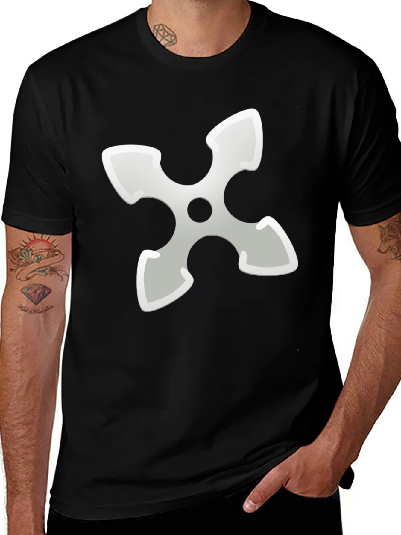 Ninja Star Graphic Tee - Black Cotton Blend T-Shirt