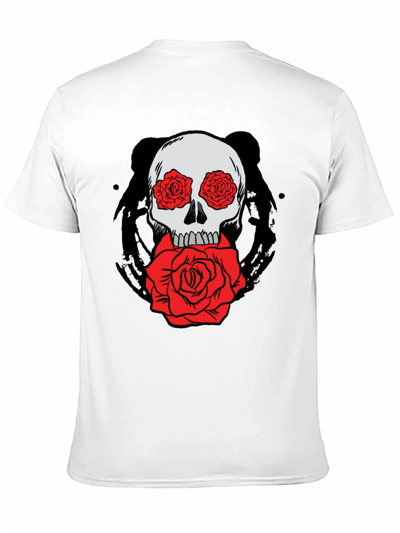 Skull with Roses Graphic Tee - Black Cotton T-Shirt