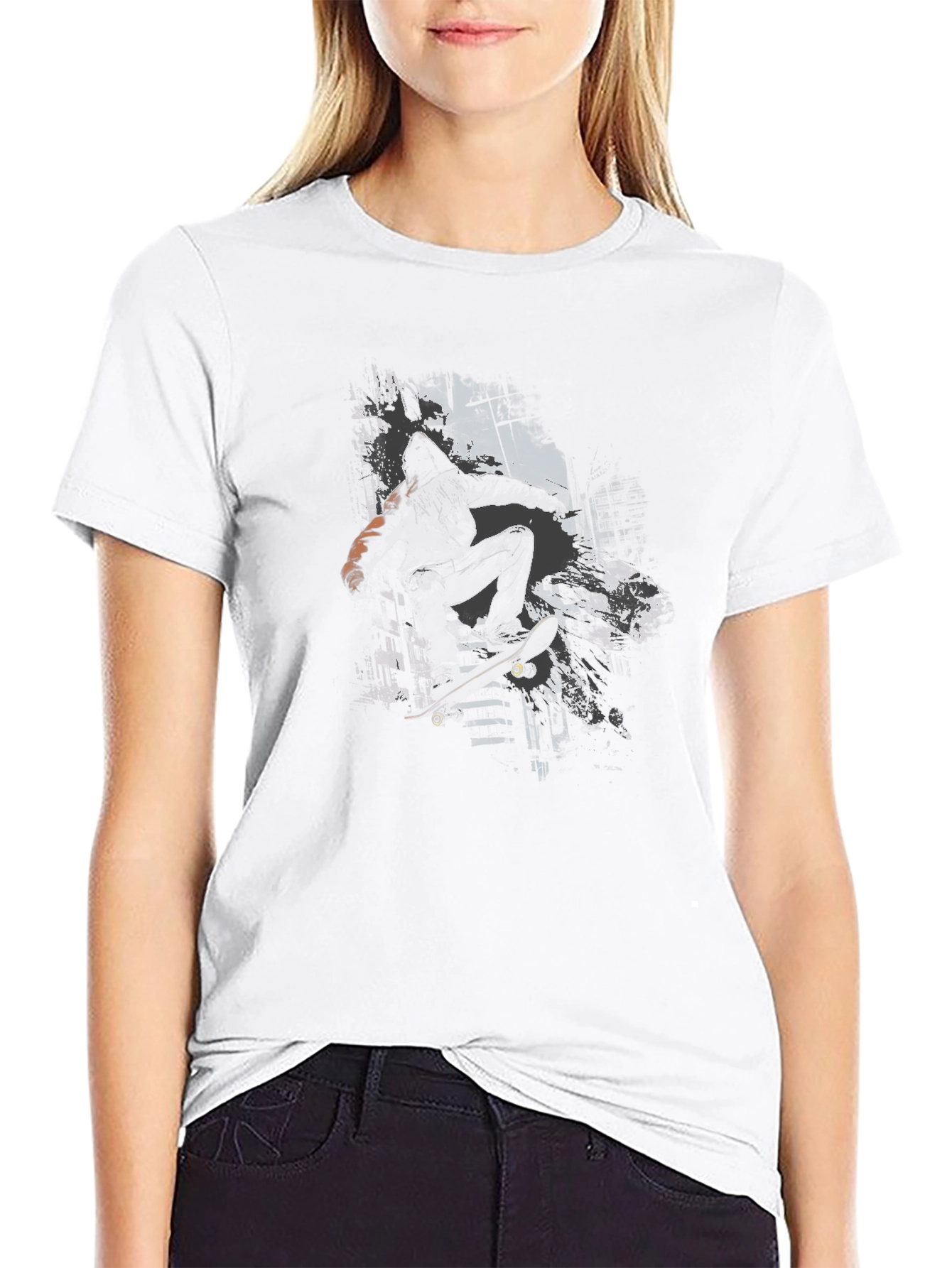 Skateboarding Graphic Tee - Black Urban Style