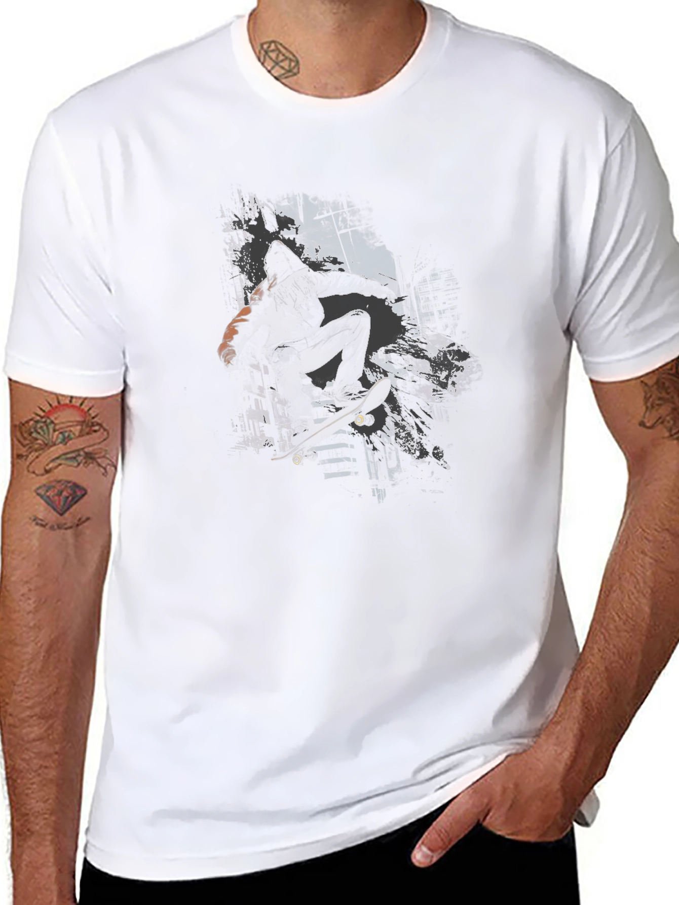 Skateboarding Graphic Tee - Black Urban Style