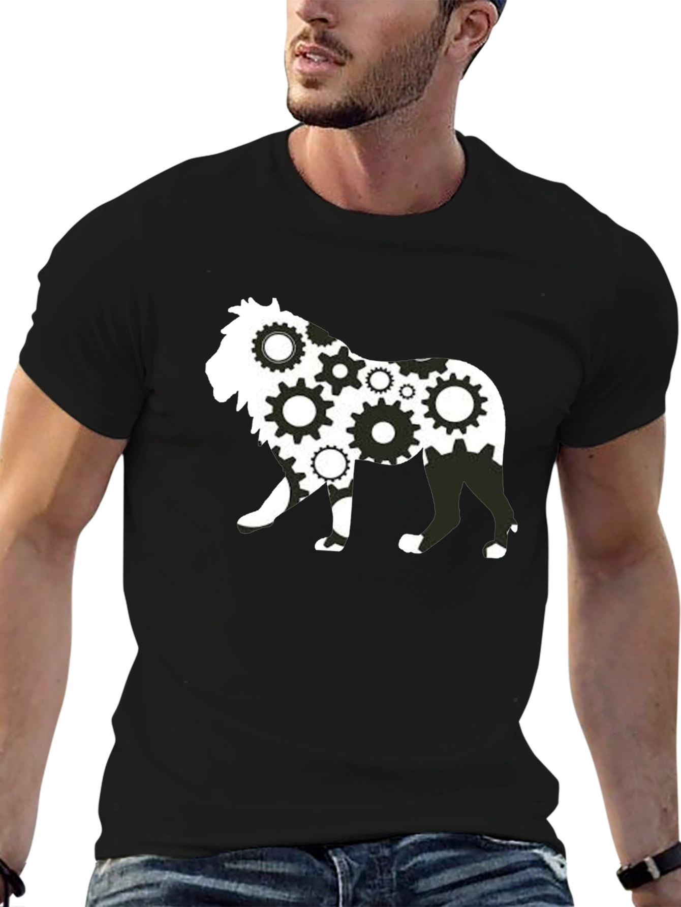 Gear Lion Graphic Print Black T-Shirt