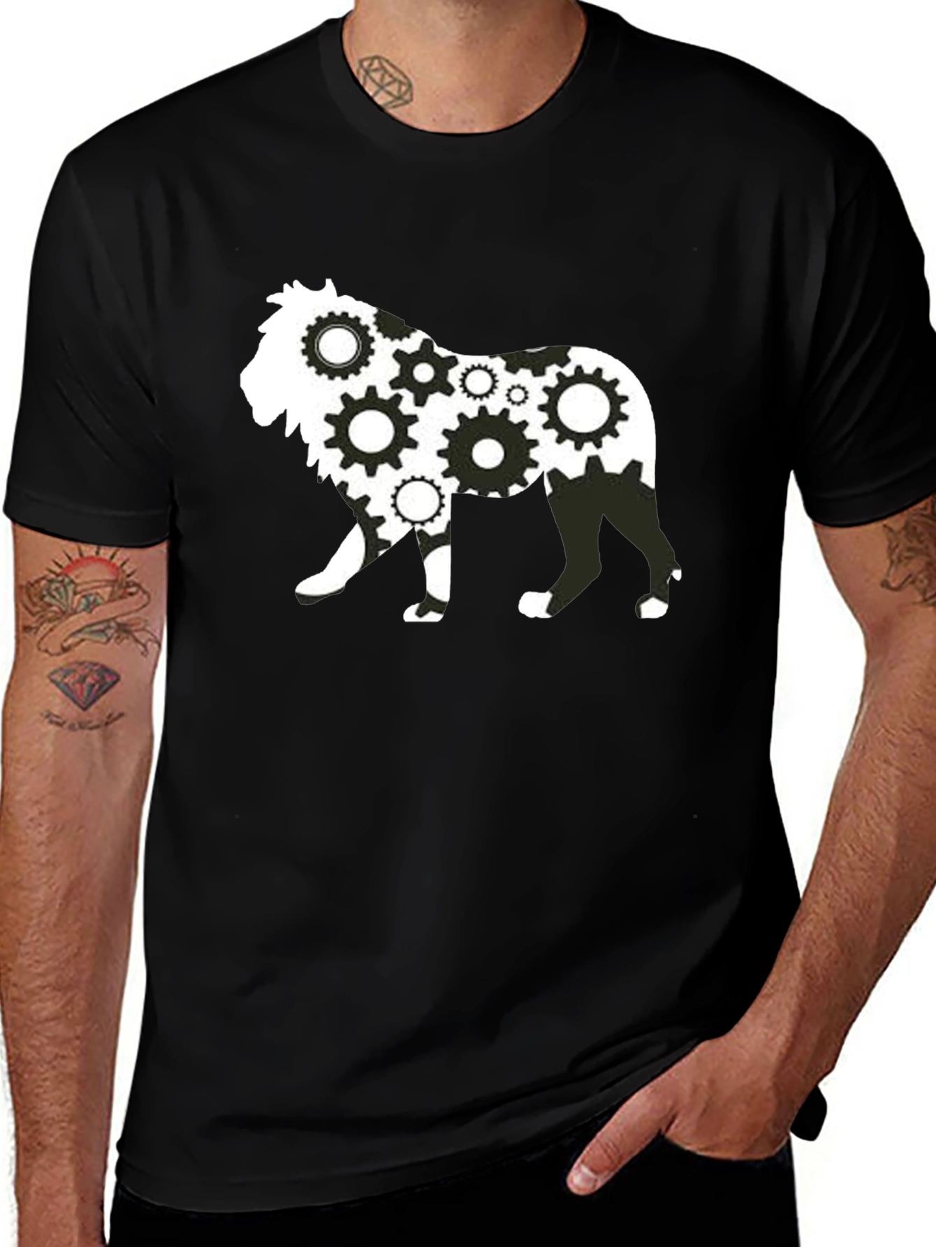 Gear Lion Graphic Print Black T-Shirt