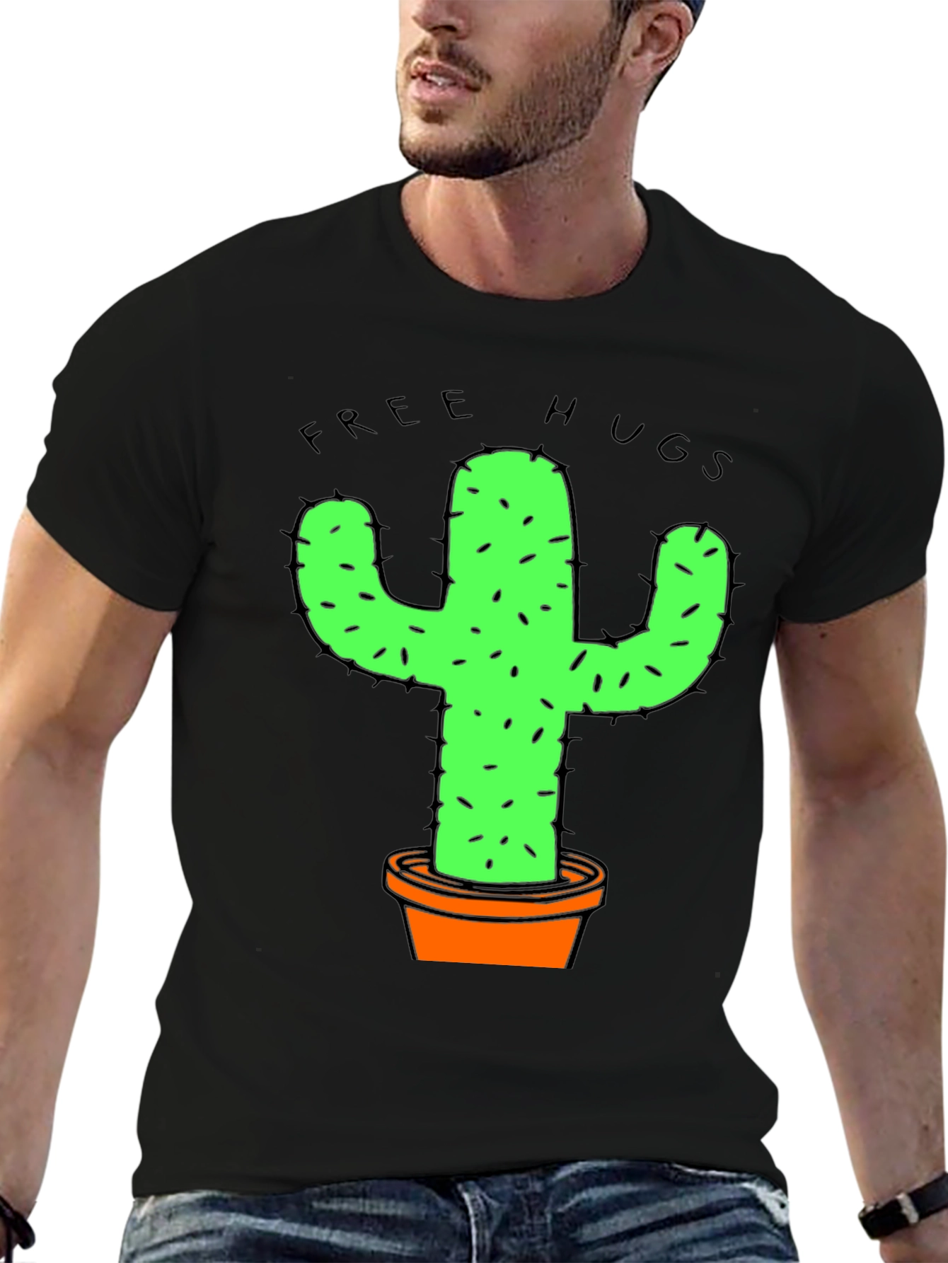 Funny Free Hugs Cactus Graphic T-Shirt
