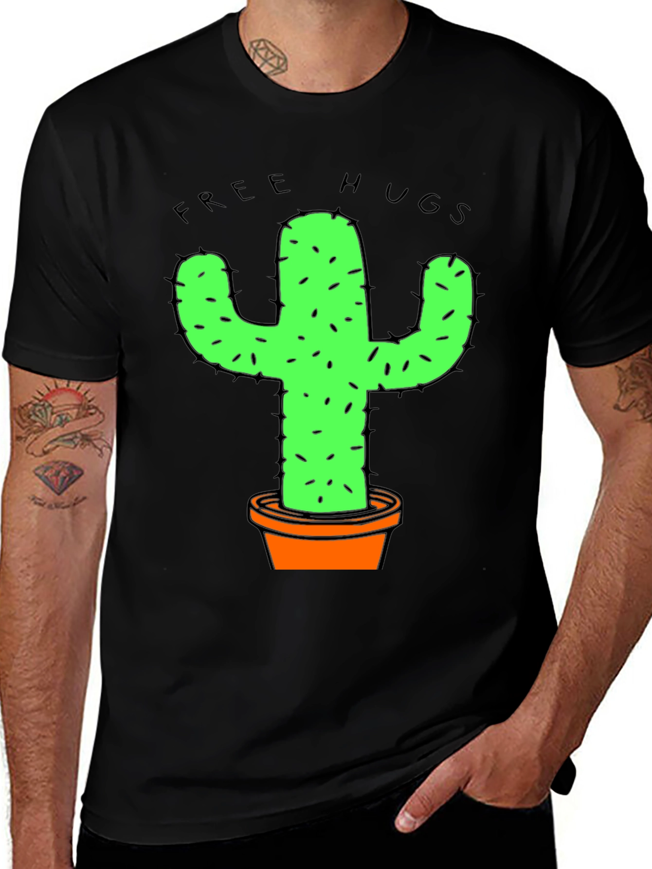 Funny Free Hugs Cactus Graphic T-Shirt