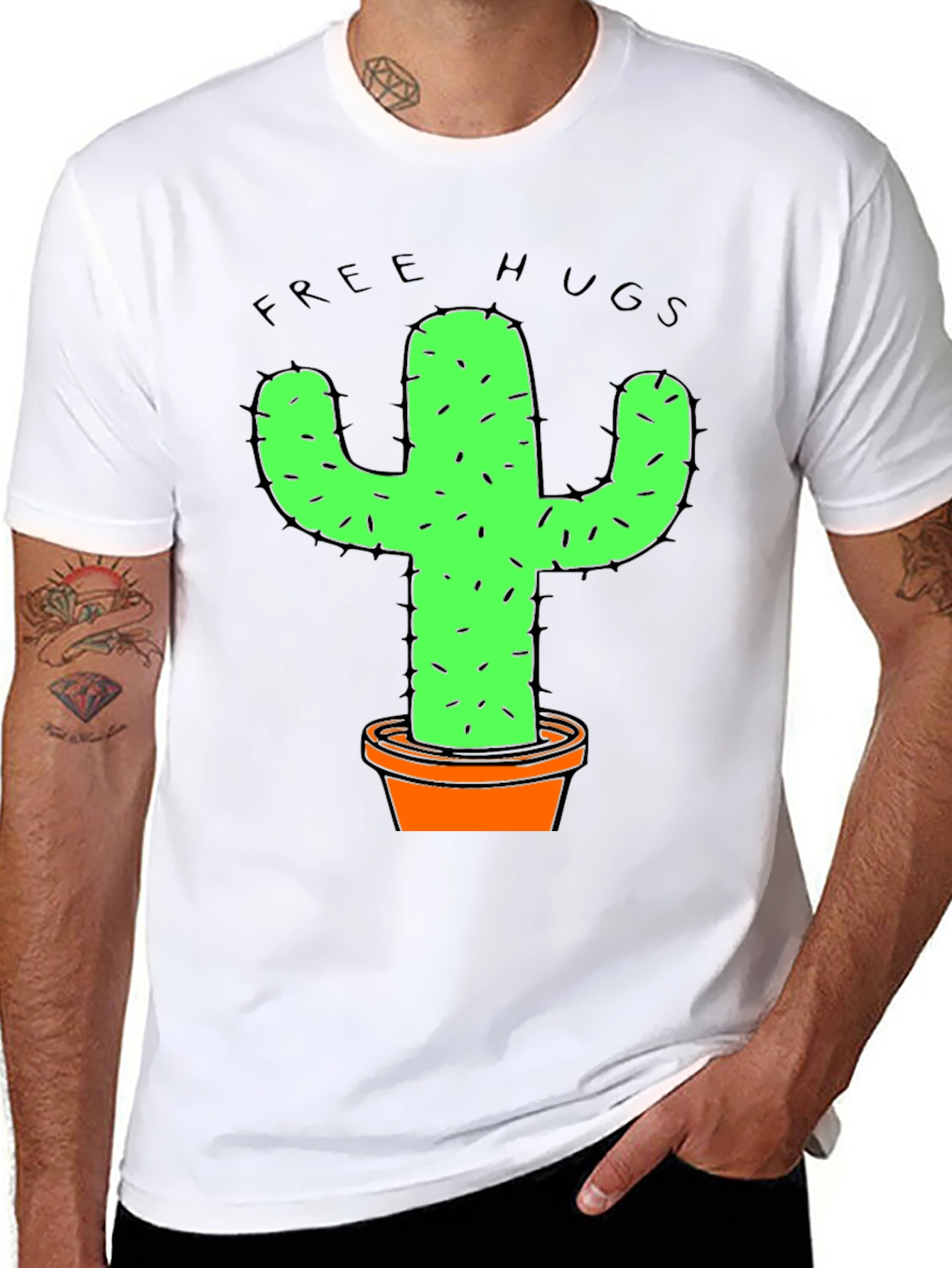 Funny Free Hugs Cactus Graphic T-Shirt