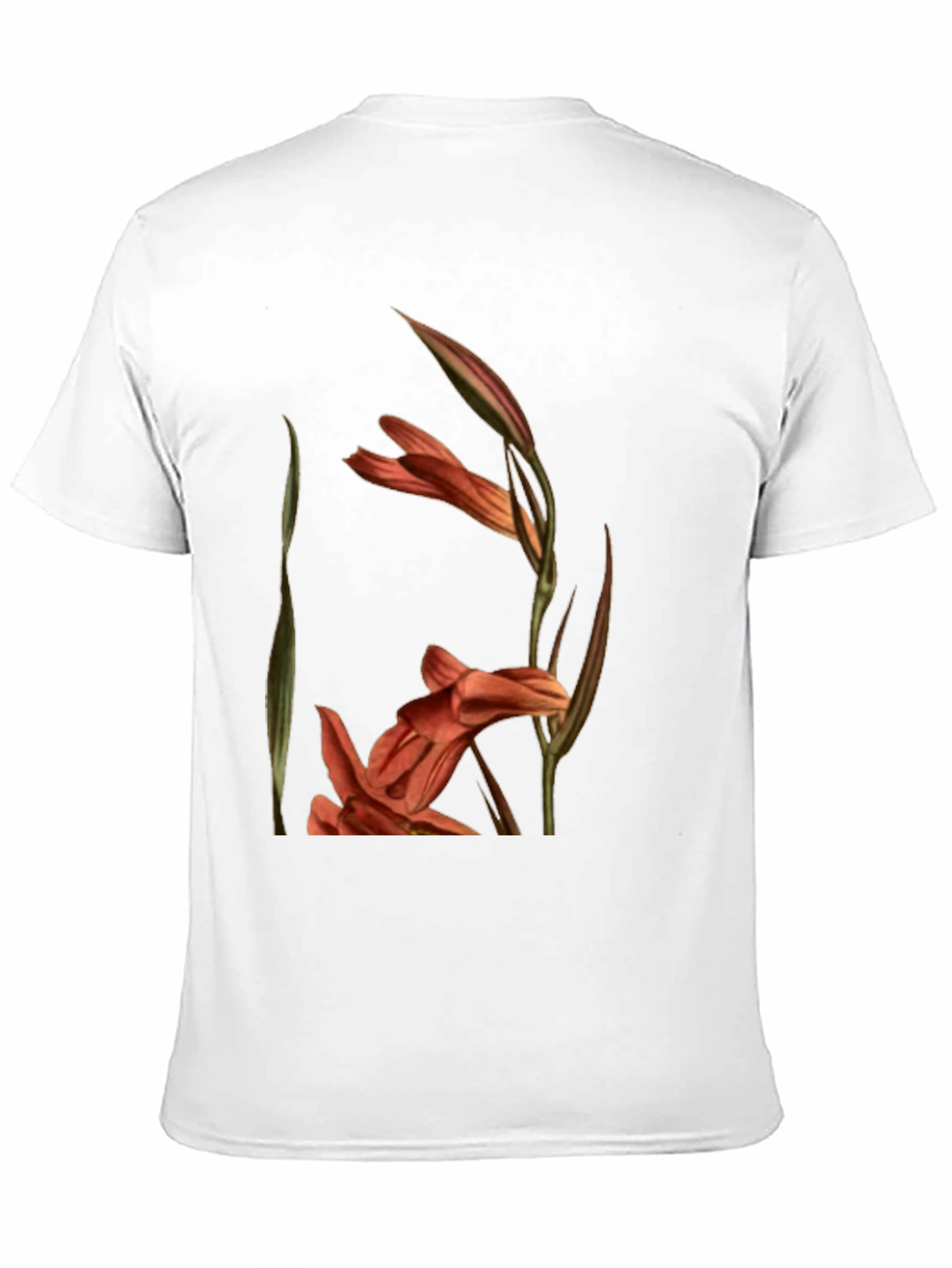 Floral Gladiolus Print Black T-Shirt