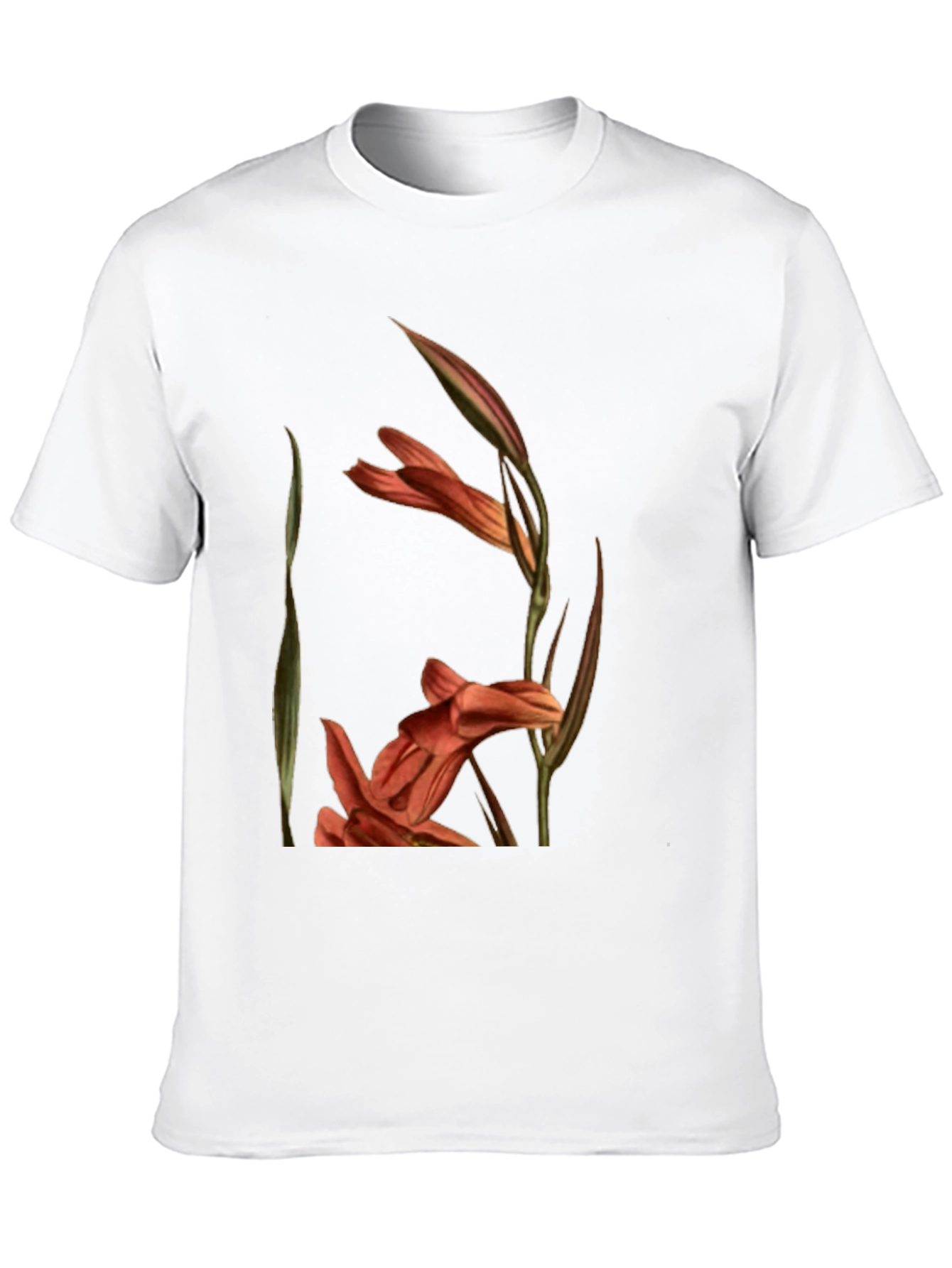 Floral Gladiolus Print Black T-Shirt