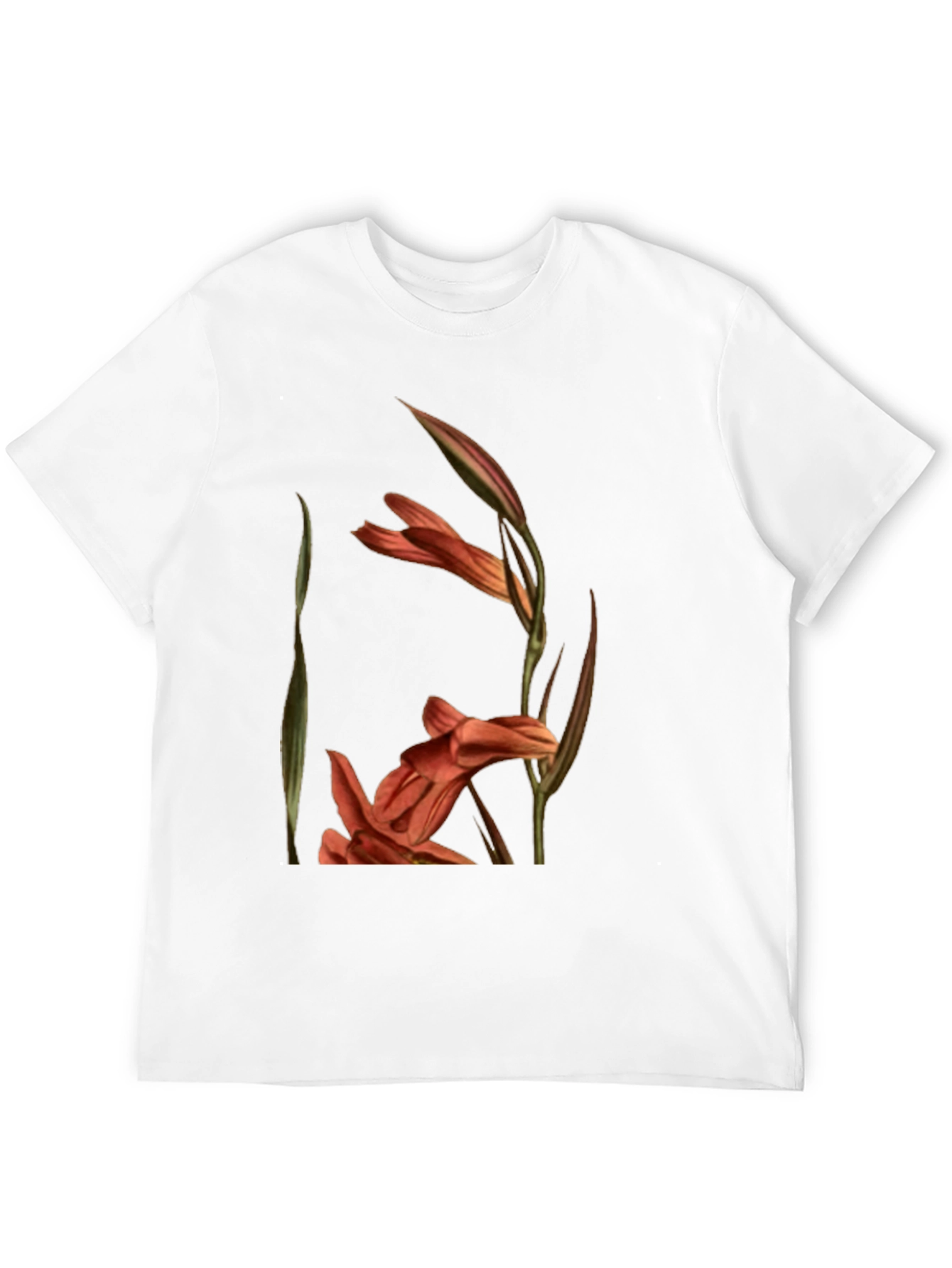 Floral Gladiolus Print Black T-Shirt