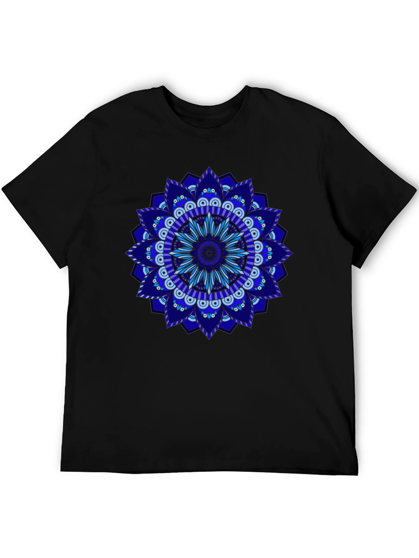 Blue Mandala Graphic Black T-Shirt