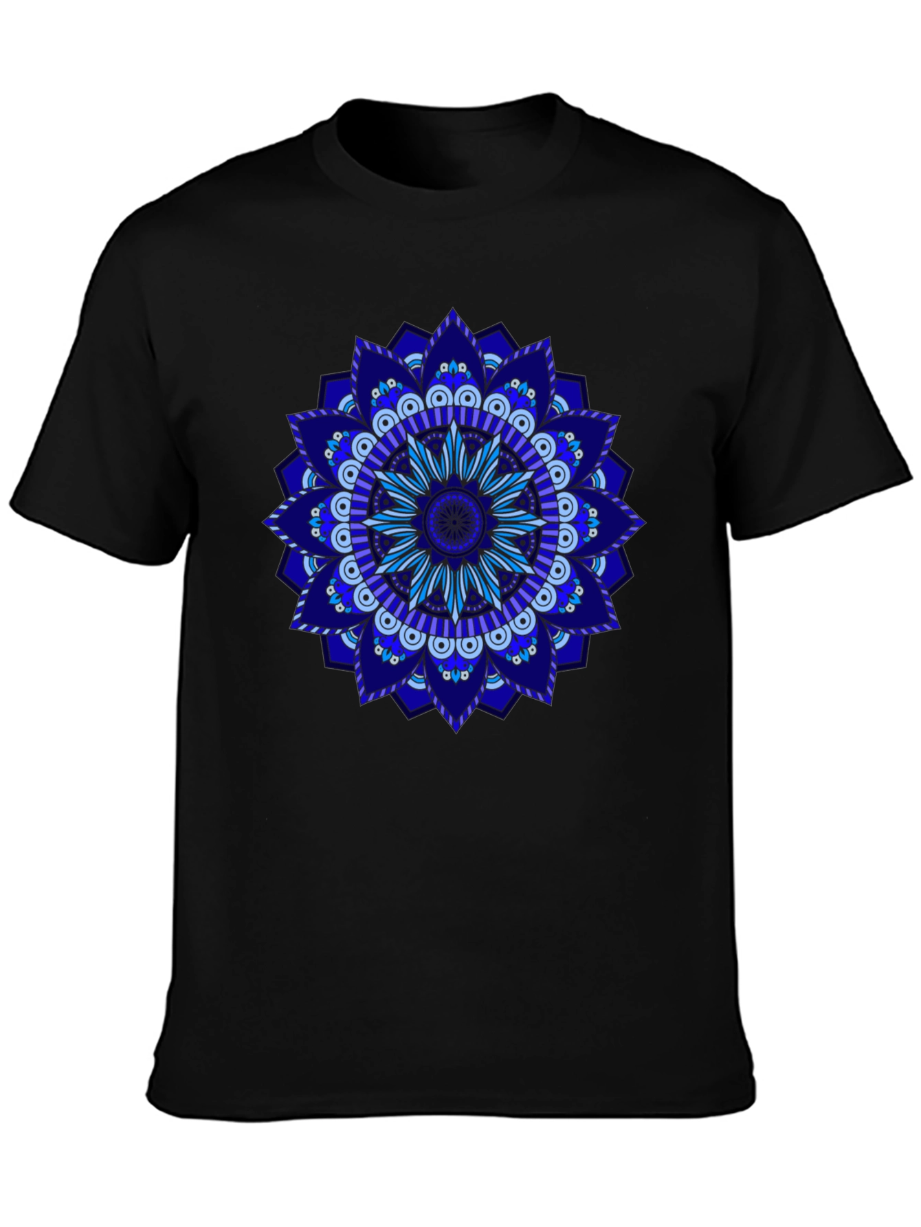 Blue Mandala Graphic Black T-Shirt