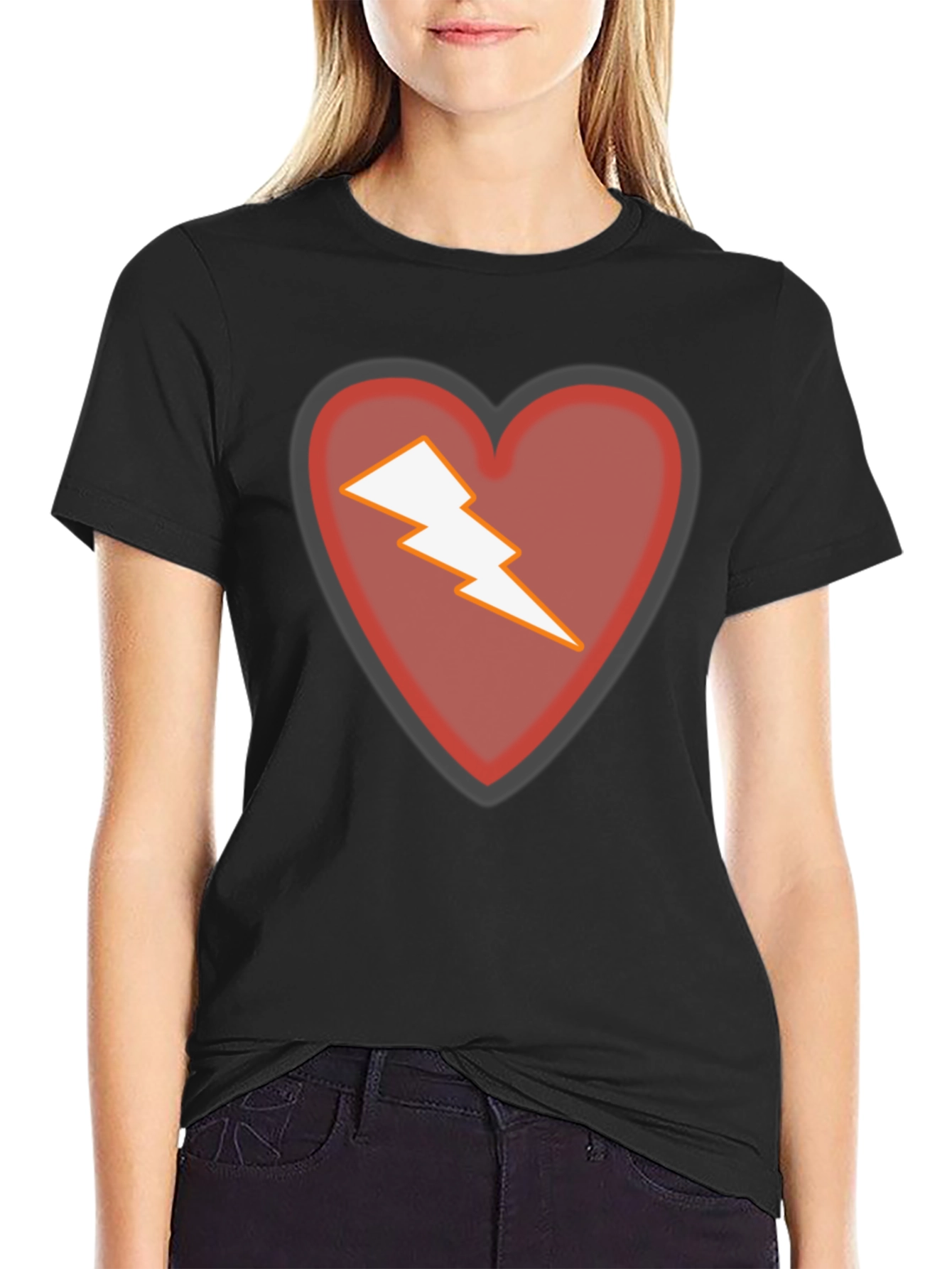 Heart Lightning Bolt Graphic Tee - Stylish Black T-Shirt