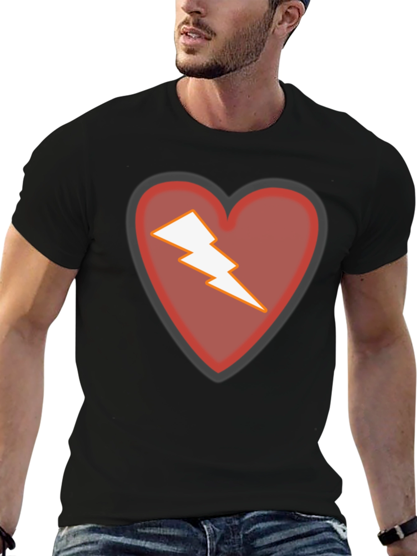 Heart Lightning Bolt Graphic Tee - Stylish Black T-Shirt